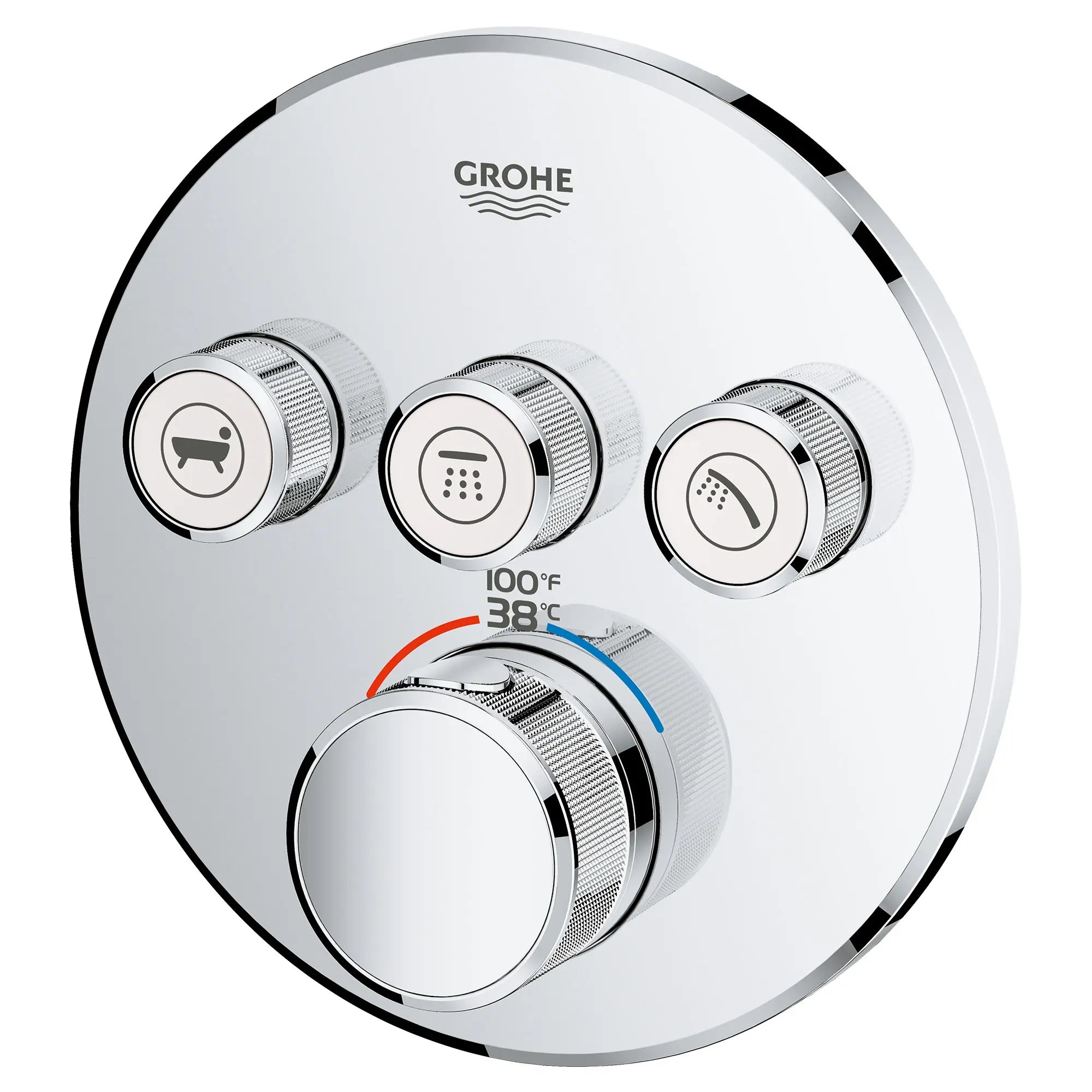 Triple Function Thermostatic Valve Trim // GROHE STARLIGHT CHROME // 125072_GROHTHERM_29138000_Main_Image_URL_2000.3_CDNwebp.webp
