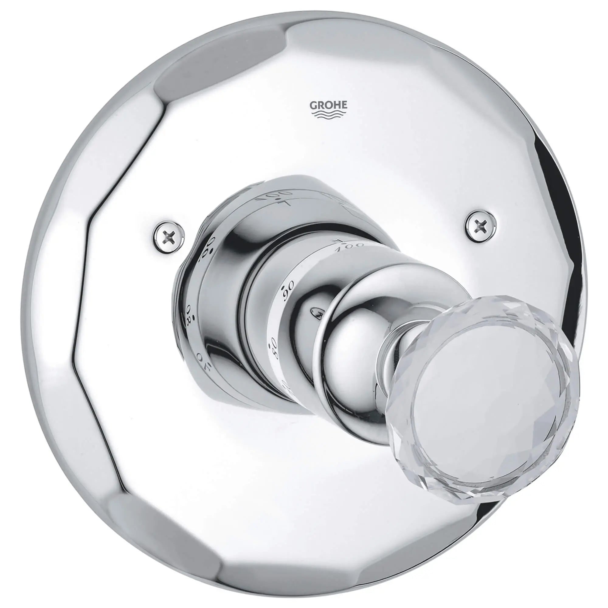Central Thermostatic Valve Trim // GROHE STARLIGHT CHROME/SWAROVSKI® CRYSTAL // 12570_19265vp0-kensington-thermostat-trim-chrome-swarovski-crystal_0_CDNwebp.webp