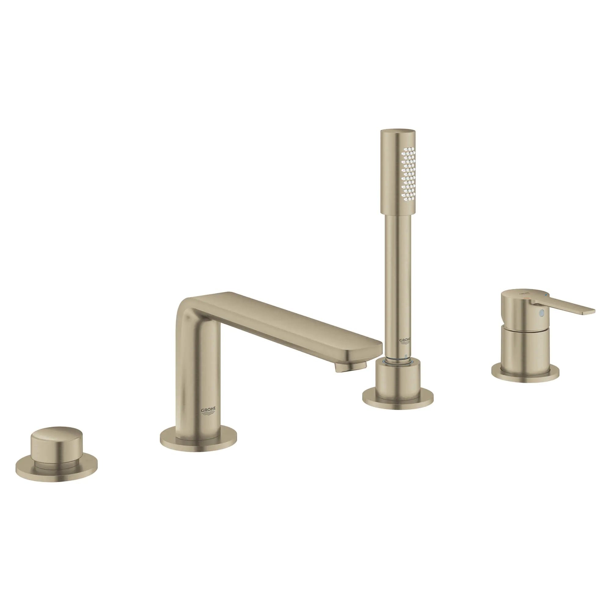 4-Hole Single-Handle Deck Mount Roman Tub Faucet with 1.75 GPM (6.6 L/min) Hand Shower // BRUSHED NICKEL INFINITYFINISH // 12711_19577en1-lineare-four-hole-bathtub-faucet-with-handshower-brushed-nickel-infinityfinish_0_CDNwebp.webp