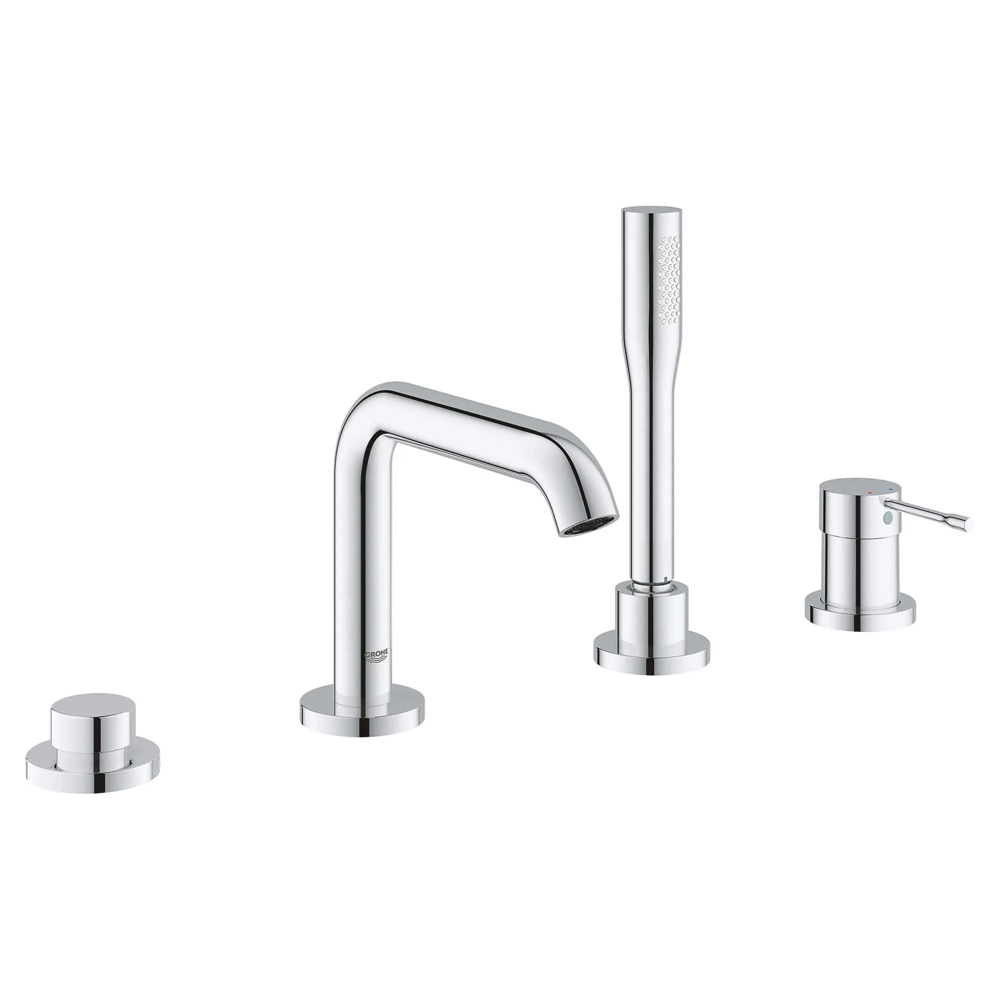 4-Hole Single-Handle Deck Mount Roman Tub Faucet with 2.0 GPM Hand Shower // GROHE STARLIGHT CHROME // 12714_19578001-essence-four-hole-bathtub-faucet-with-handshower-starlight-chrome_0_CDNwebp.webp