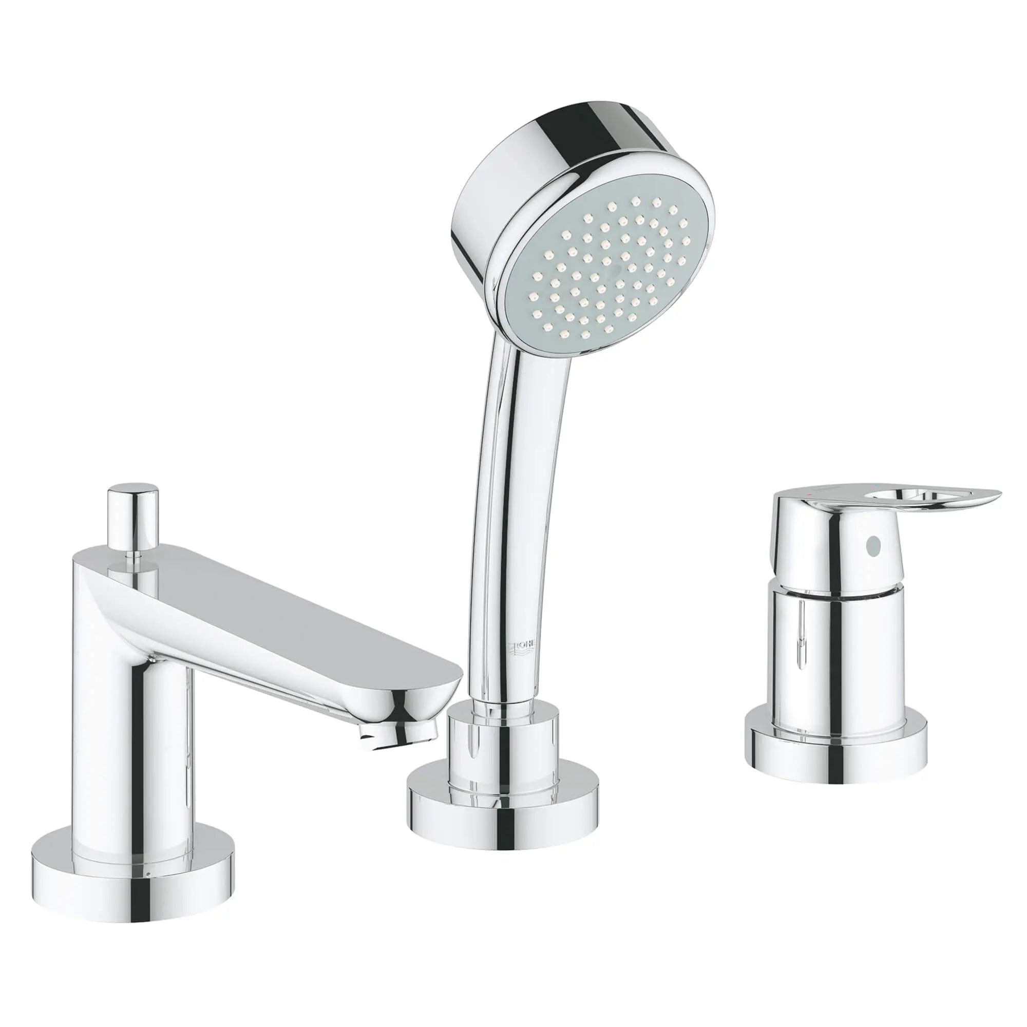 3-Hole Single-Handle Deck Mount Roman Tub Faucet with 2.0 GPM Hand Shower // GROHE STARLIGHT CHROME // 12727_19592000-bauloop-roman-bathtub-faucet-starlight-chrome_0_CDNwebp.webp