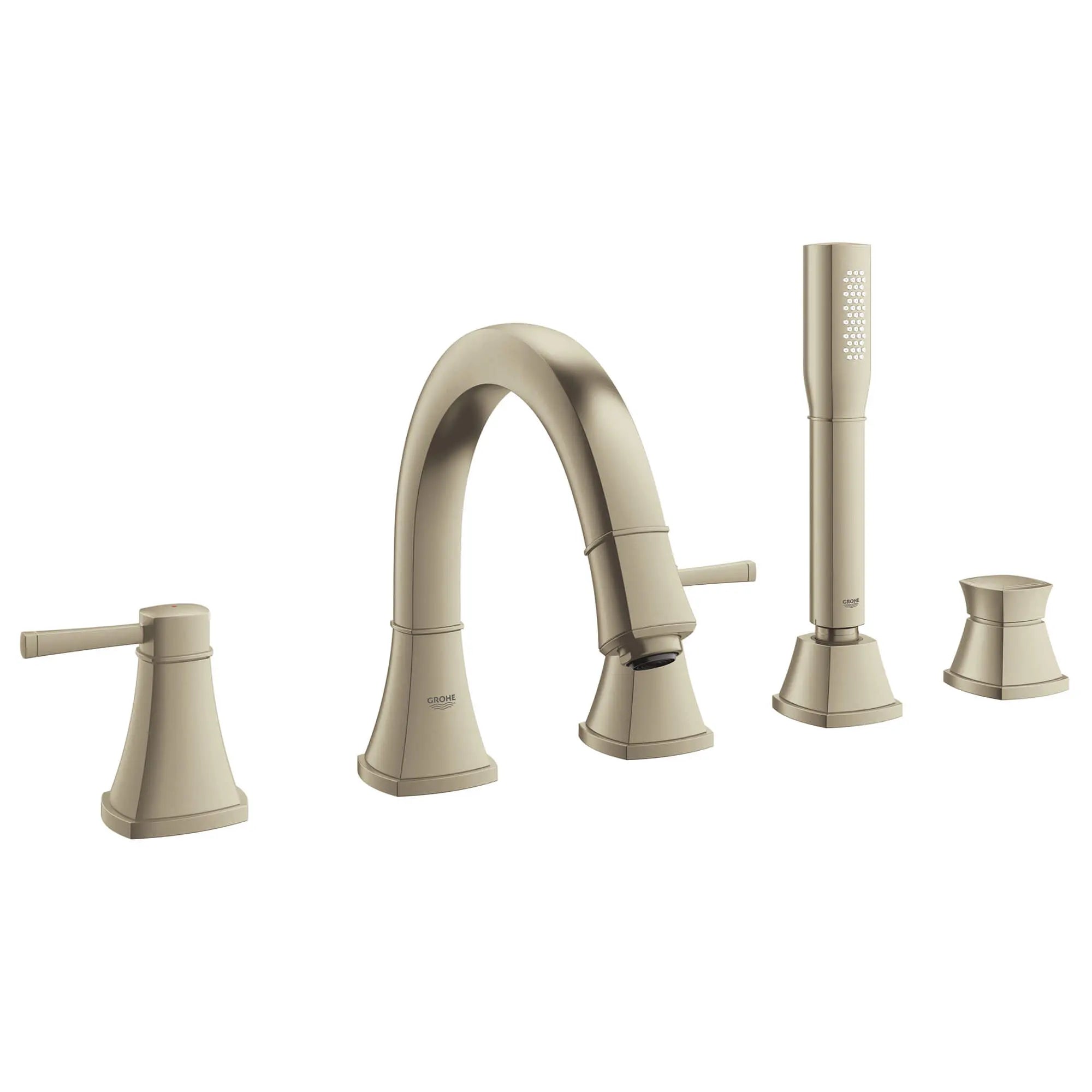 GrohFlex Roman Tub Filler With Personal Hand Shower // BRUSHED NICKEL INFINITYFINISH // 12967_19919en0-grandera-five-hole-bathtub-faucet-with-handshower-brushed-nickel-infinityfinish_0_CDNwebp.webp