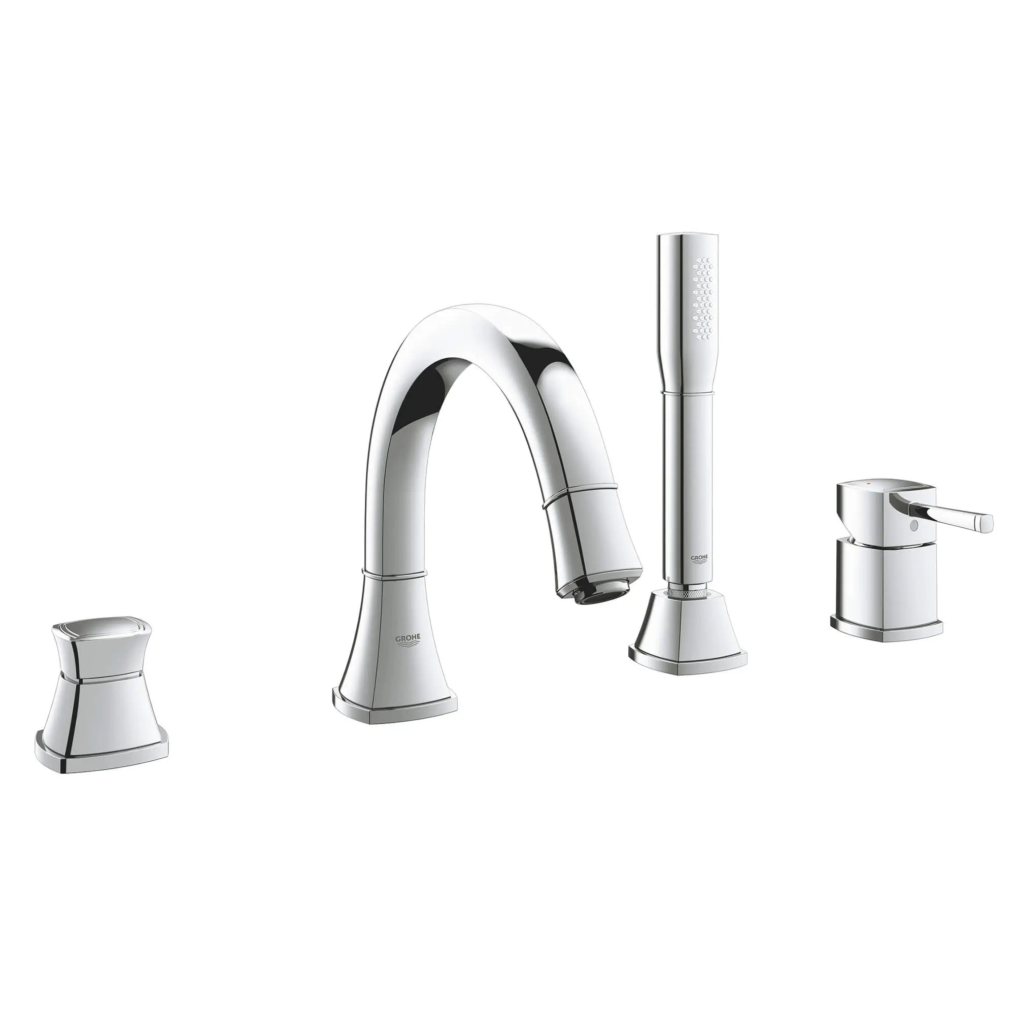 4-Hole Single-Handle Deck Mount Roman Tub Faucet with 2.0 GPM Hand Shower // GROHE STARLIGHT CHROME // 12984_19936000-grandera-four-hole-bathtub-faucet-with-handshower-starlight-chrome_0_CDNwebp.webp