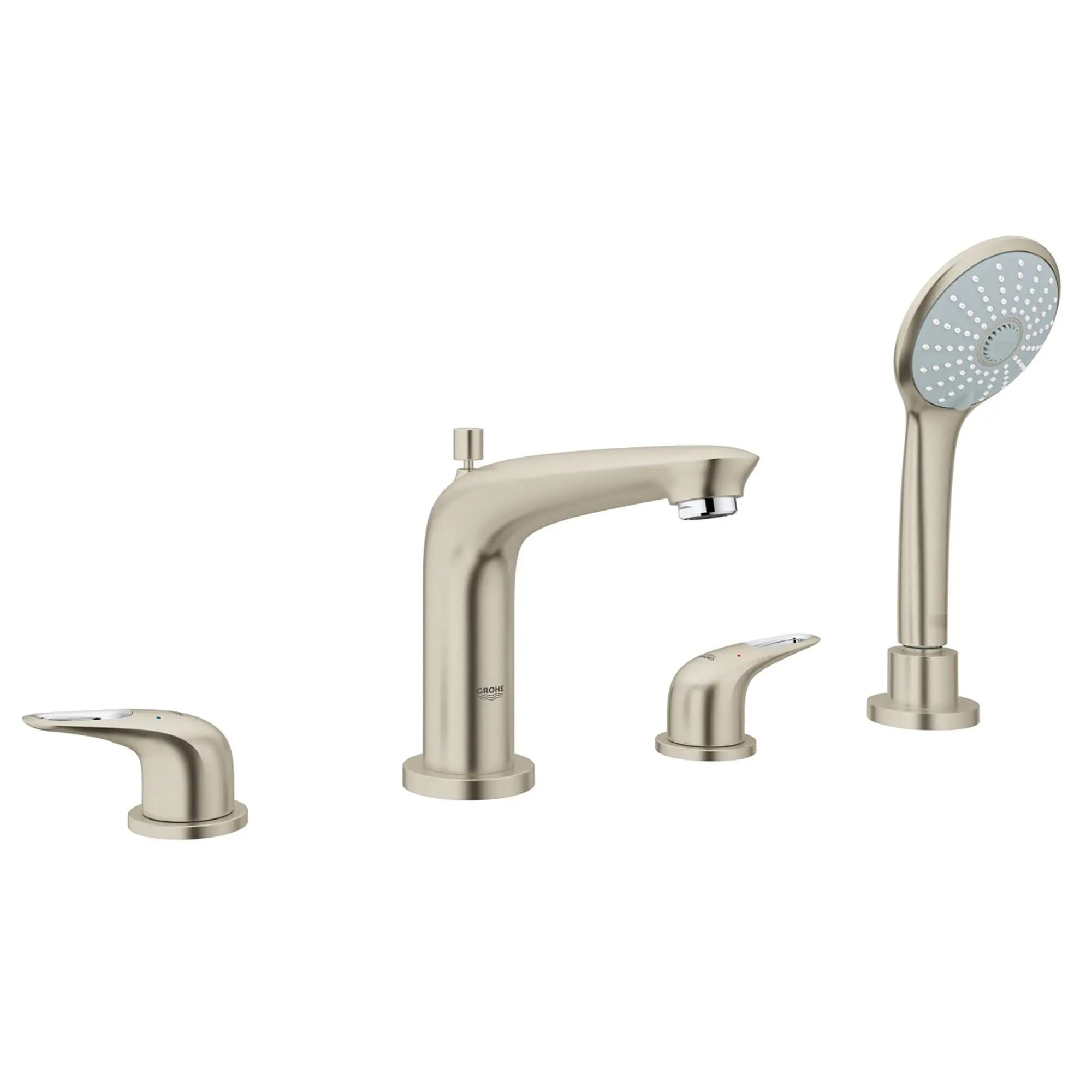 Eurostyle Roman Tub Filler With 2.5 GPM Personal Hand Shower // BRUSHED NICKEL INFINITYFINISH // 13037_19991EN3-Eurostyle-Four-Hole_Roman_Bathtub_Faucet_with_Handshower_0_CDNwebp.webp