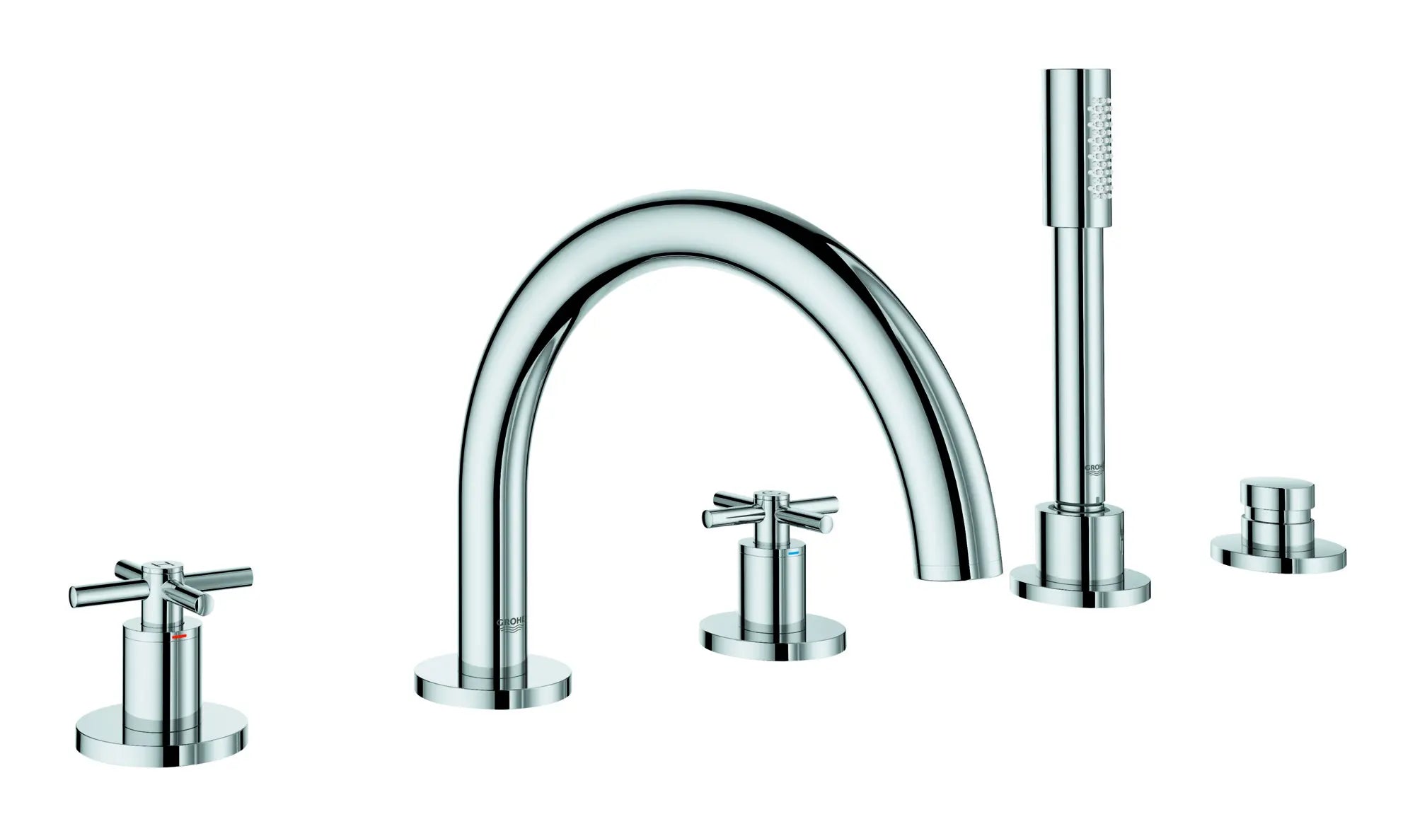 5-Hole 2-Handle Deck Mount Roman Tub Faucet with 1.75 GPM Hand Shower // GROHE STARLIGHT CHROME // 132717_ZZF_25049003_Z01_01_0_CDNwebp.webp