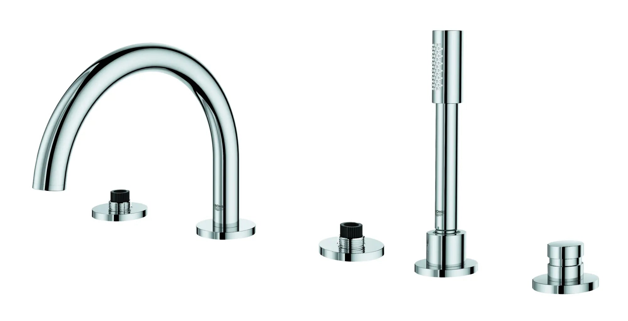 5-Hole 2-Handle Deck Mount Roman Tub Faucet with 1.75 GPM Hand Shower // GROHE STARLIGHT CHROME // 132797_ZZH_25049003_002_01_0_CDNwebp.webp