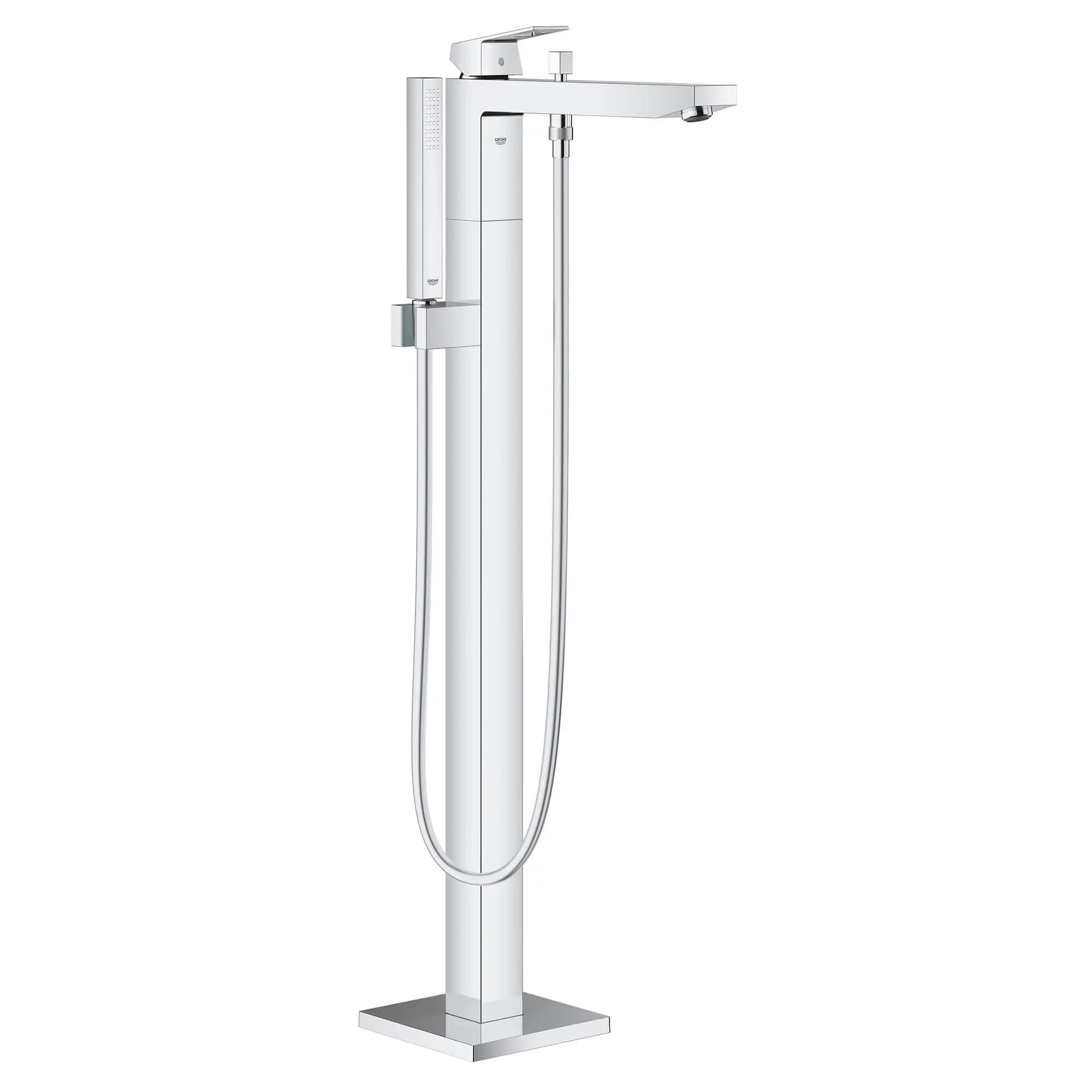 Floor Mounted Tub Filler With 2.5 GPM Hand Shower // GROHE STARLIGHT CHROME // 13534_23672000-eurocube-floor-standing-tub-filler-starlight-chrome_0_CDNwebp.webp