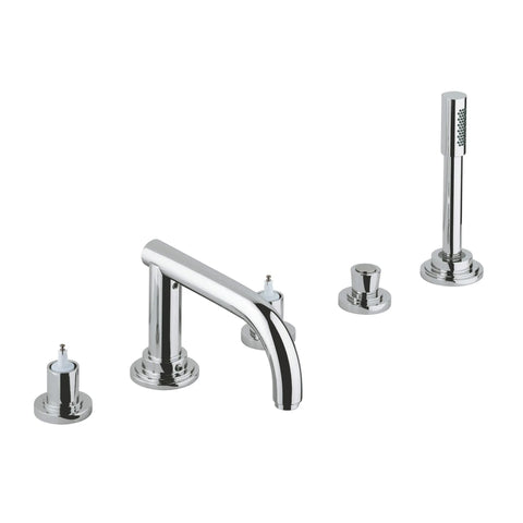 5-Hole 2-Handle Deck Mount Roman Tub Faucet with 2.5 GPM Hand Shower - GROHE StarLight Chrome