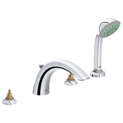 4-Hole 2-Handle Deck Mount Roman Tub Faucet with 2.5 GPM Hand Shower - GROHE StarLight Chrome
