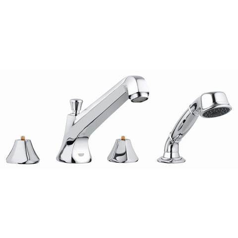 4-Hole 2-Handle Deck Mount Roman Tub Faucet with 2.5 GPM Hand Shower - GROHE StarLight Chrome