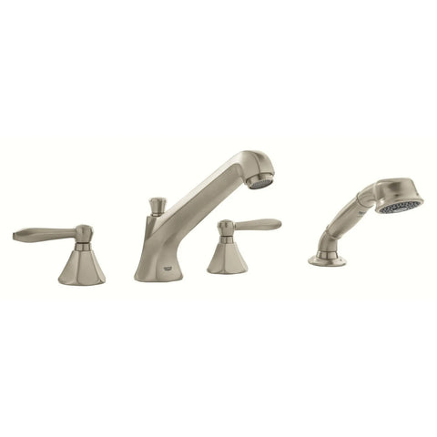 4-Hole 2-Handle Deck Mount Roman Tub Faucet with 2.5 GPM Hand Shower - Brushed Nickel InfinityFinish