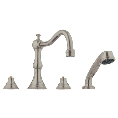4-Hole 2-Handle Deck Mount Roman Tub Faucet with 2.5 GPM Hand Shower - Brushed Nickel InfinityFinish