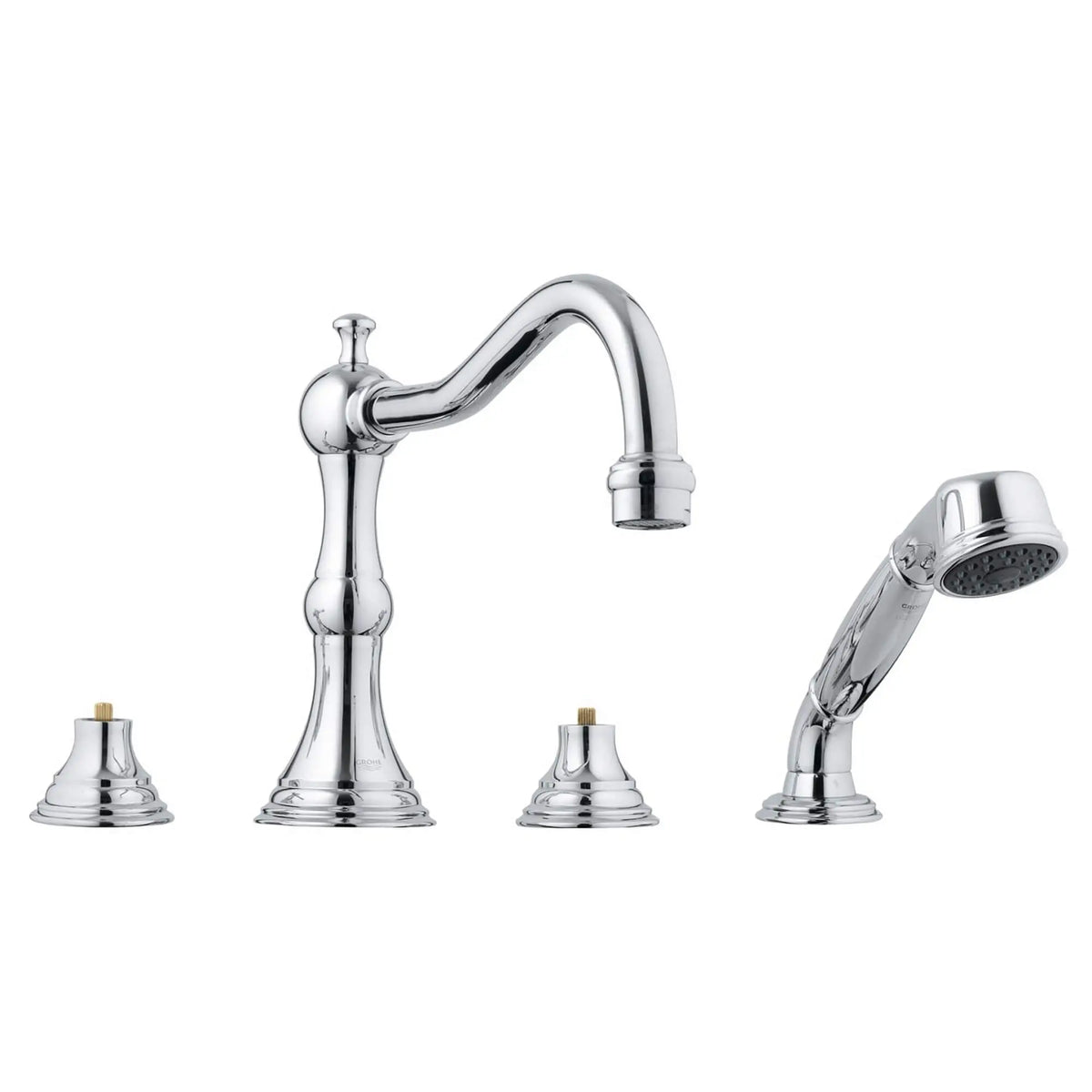 4-Hole 2-Handle Deck Mount Roman Tub Faucet with 9.5 L/min (2.5 gpm) Hand Shower // GROHE STARLIGHT CHROME // 13712_25080000-Bridgeford-Four-Hole_Roman_Bathtub_Faucet_with_Handshower_0_CDNwebp.webp