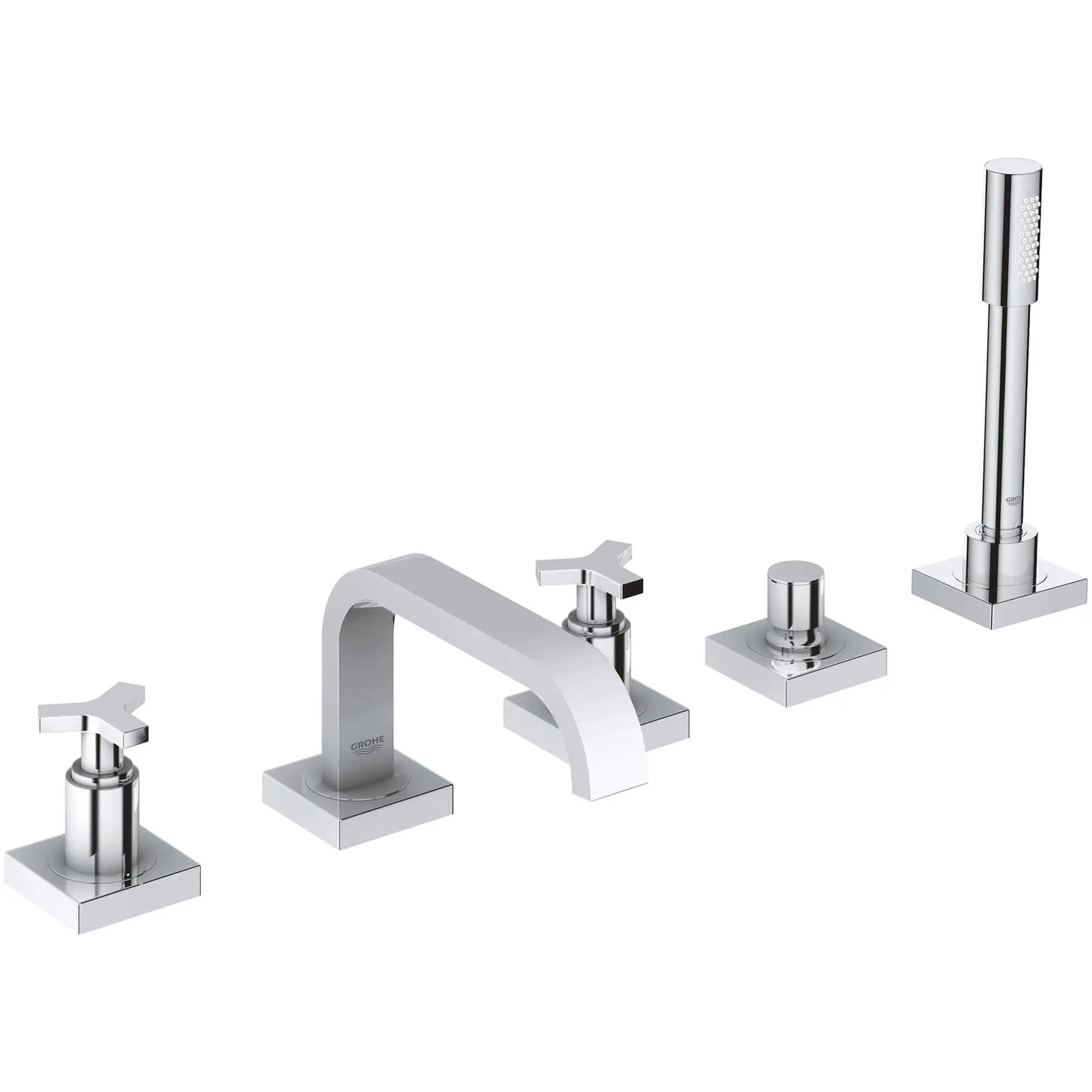 Roman Tub Filler With 2.5 GPM Personal Hand Shower // GROHE STARLIGHT CHROME // 13715_25083000-allure-five-hole-bathtub-faucet-with-handshower-starlight-chrome_0_CDNwebp.webp