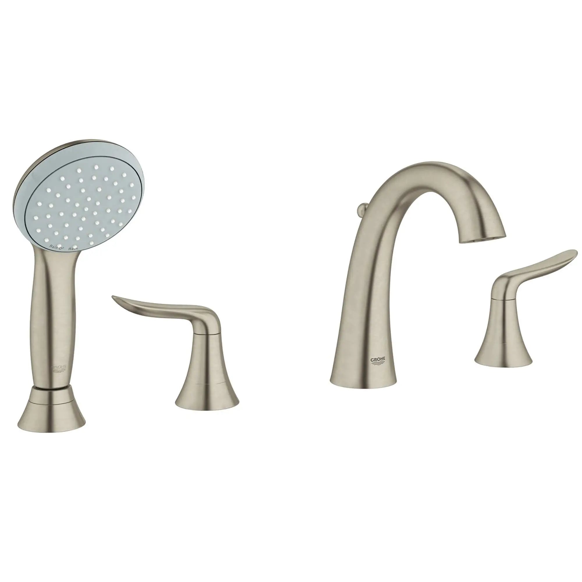 Agira 2HDL BATH 4-H US // BRUSHED NICKEL INFINITYFINISH // 13745_25164EN0-Agira-Four-Hole_Roman_Bathtub_Faucet_with_Handshower_0_CDNwebp.webp