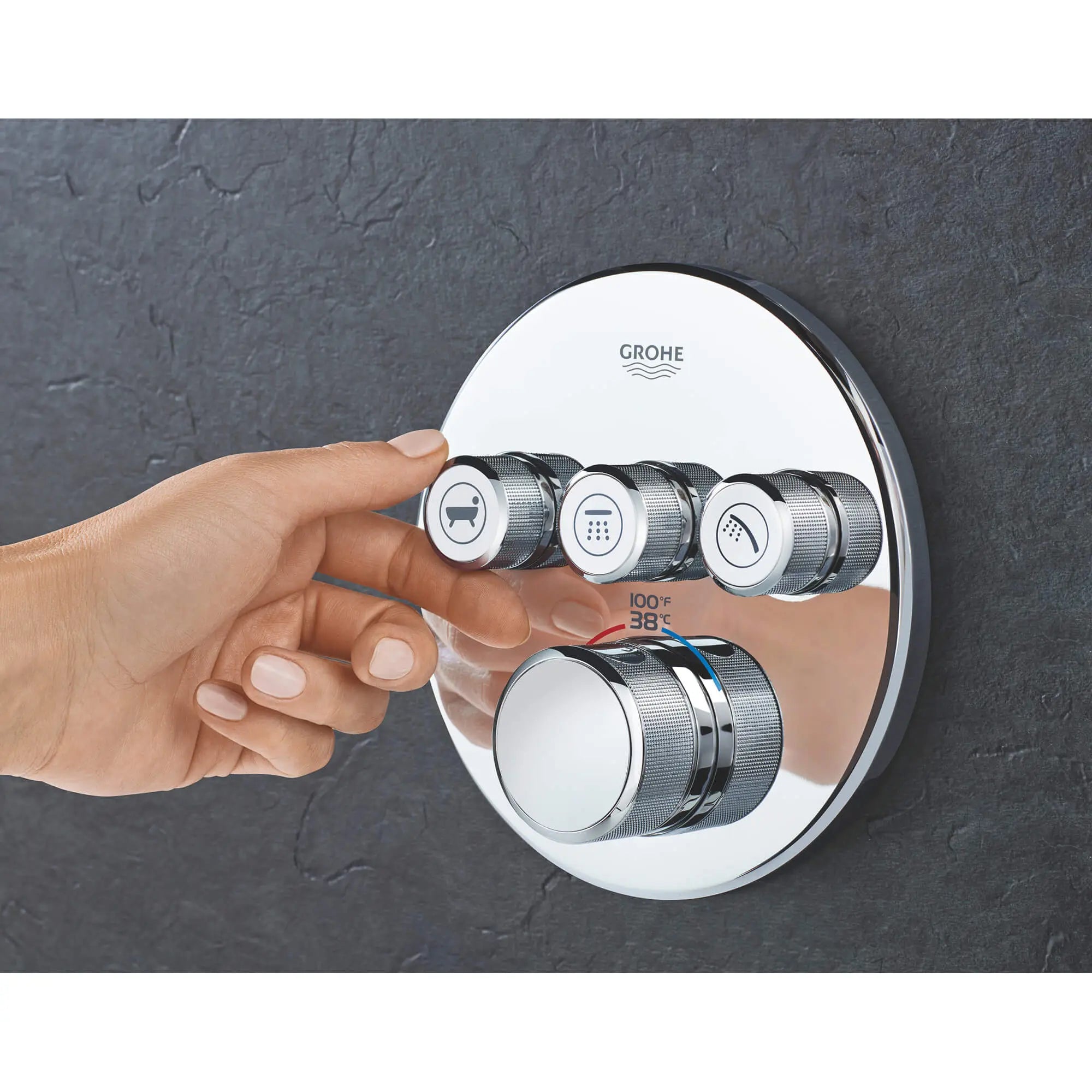 Triple Function Thermostatic Valve Trim // GROHE STARLIGHT CHROME // 1374_29138000-triple-function-thermostatic-trim-with-control-module-enviro-6_0_CDNwebp.webp