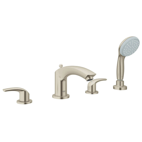 4-Hole 2-Handle Deck Mount Roman Tub Faucet with 1.75 GPM Hand Shower - Brushed Nickel InfinityFinish