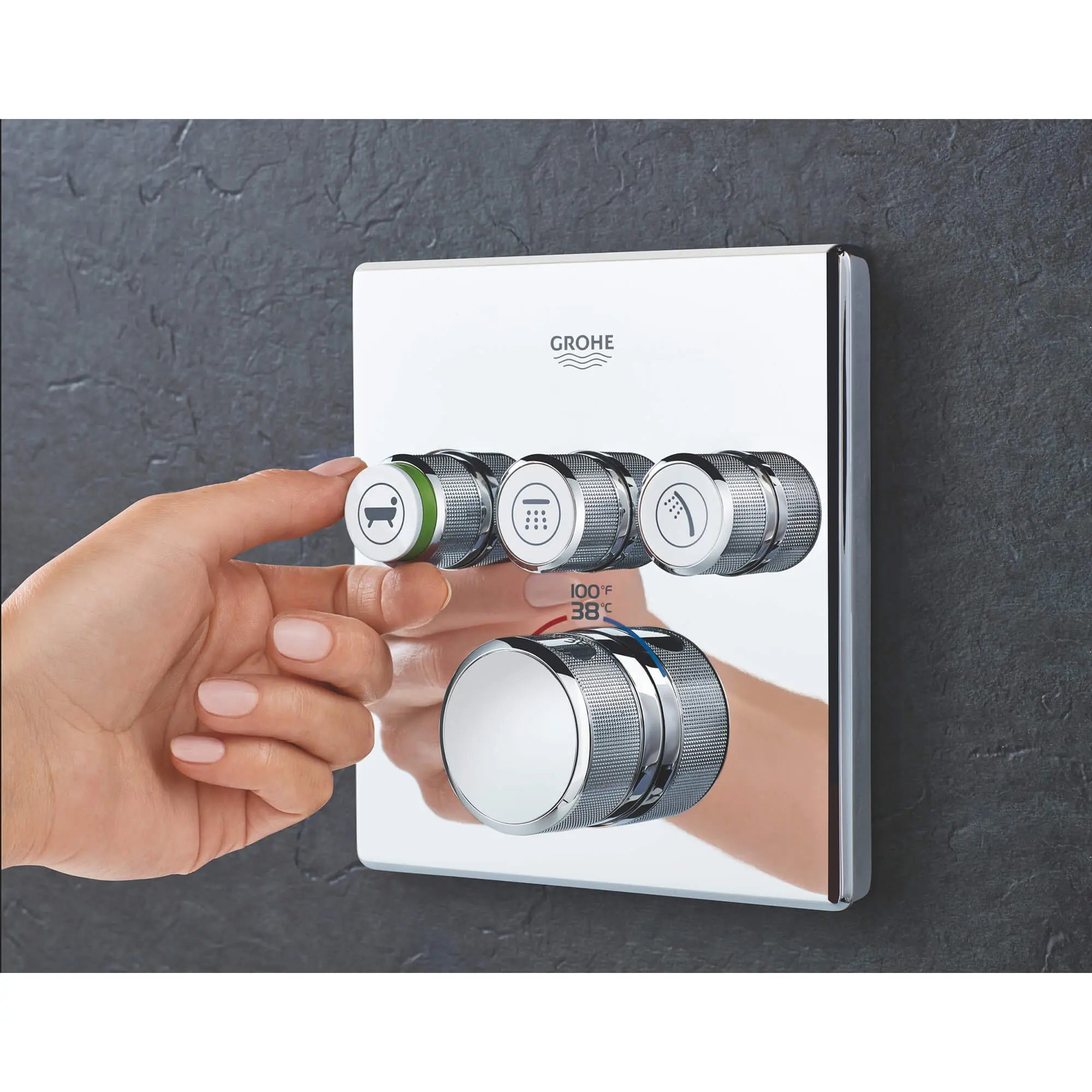 Triple Function Thermostatic Valve Trim // GROHE STARLIGHT CHROME // 1407_29142000-triple-function-thermostatic-trim-with-control-module-enviro-20_0_CDNwebp.webp