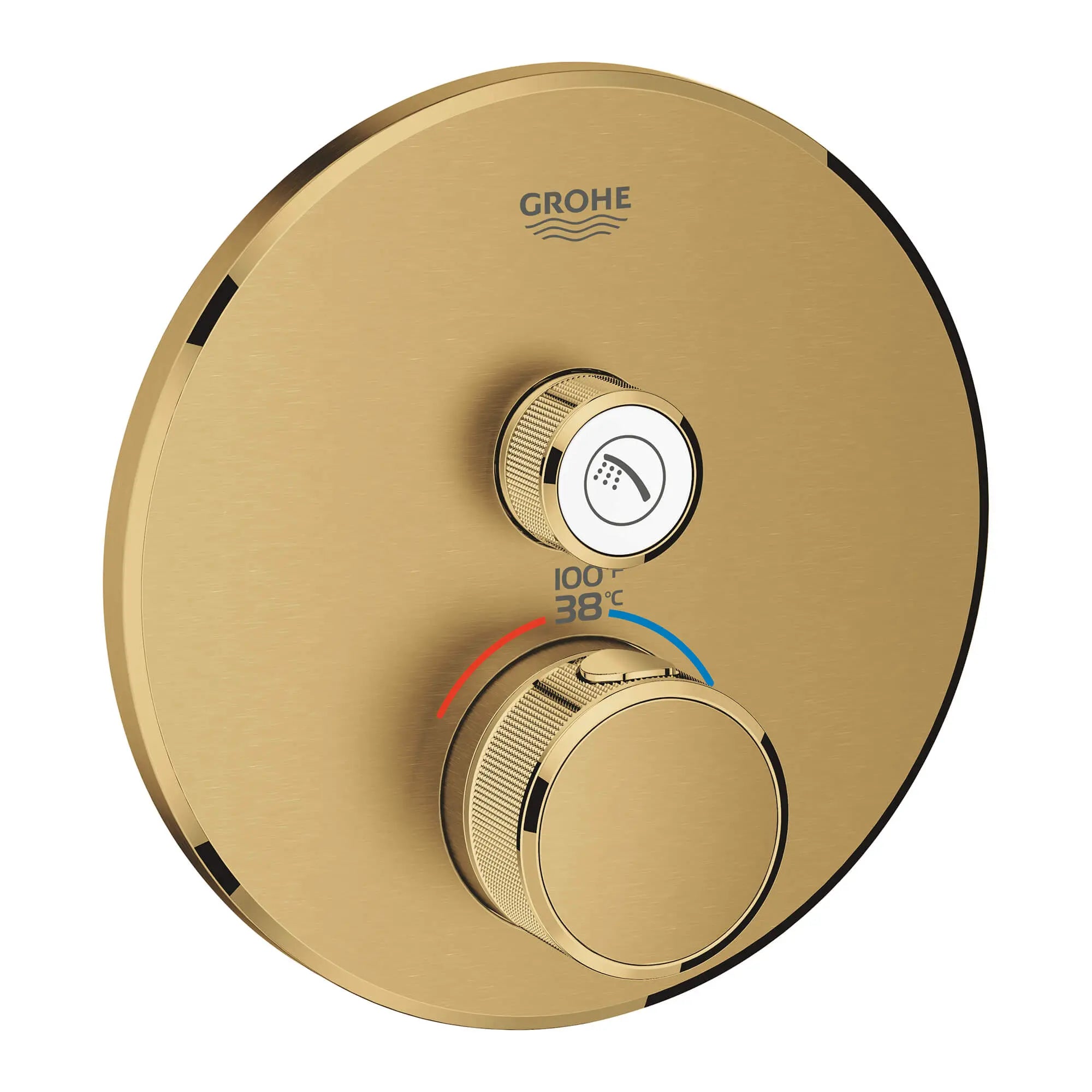Single Function Thermostatic Valve Trim // BRUSHED COOL SUNRISE // 14742_29136gn0-grohtherm-smartcontrol-single-function-thermostatic-trim-with-control-module-brushed-cool-sunrise_0_CDNwebp.webp