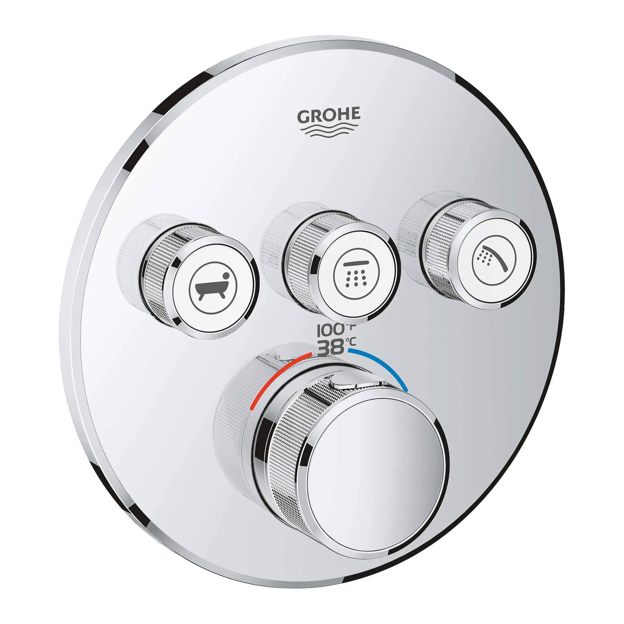 Triple Function Thermostatic Valve Trim // GROHE STARLIGHT CHROME // 14750_29138000-grohtherm-smartcontrol-triple-function-thermostatic-trim-with-control-module-starlight-chrome_0_CDNwebp.webp