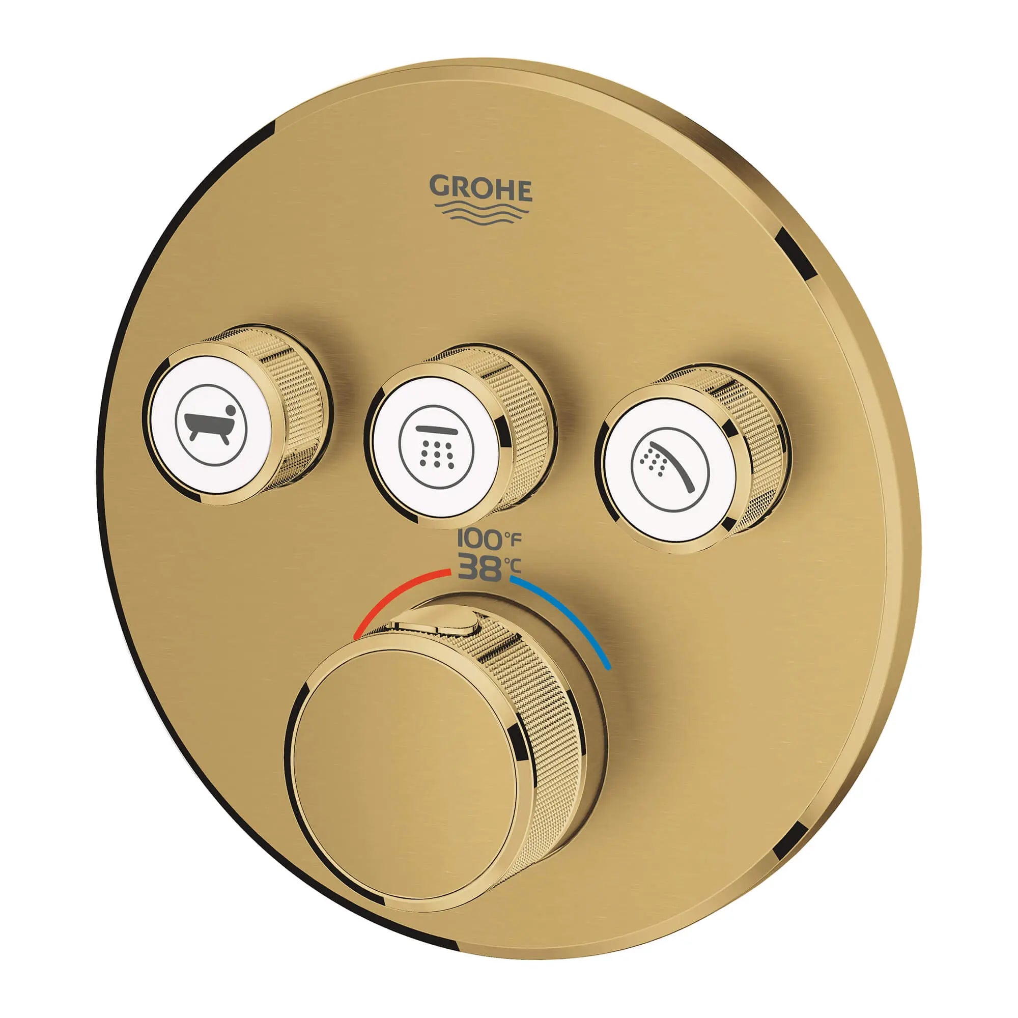 Triple Function Thermostatic Valve Trim // BRUSHED COOL SUNRISE // 14752_29138gn0-grohtherm-smartcontrol-triple-function-thermostatic-trim-with-control-module-brushed-cool-sunrise-2_0_CDNwebp.webp