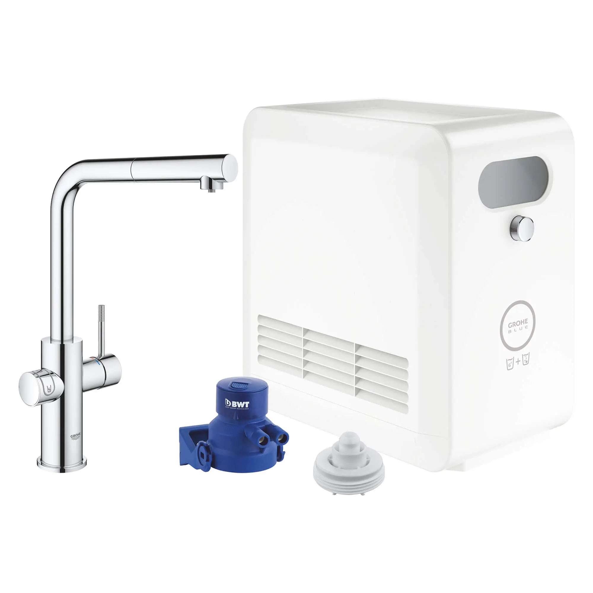 GROHE Blue Single-Handle Pull-Out Kitchen Faucet Single Spray 1.75 GPM (6.6 L/min) with Chilled & Sparkling Water // GROHE STARLIGHT CHROME // 15056_31608002-grohe-blue-professional-kitchen-faucet-starter-kit-starlight-chrome_0_CDNwebp.webp