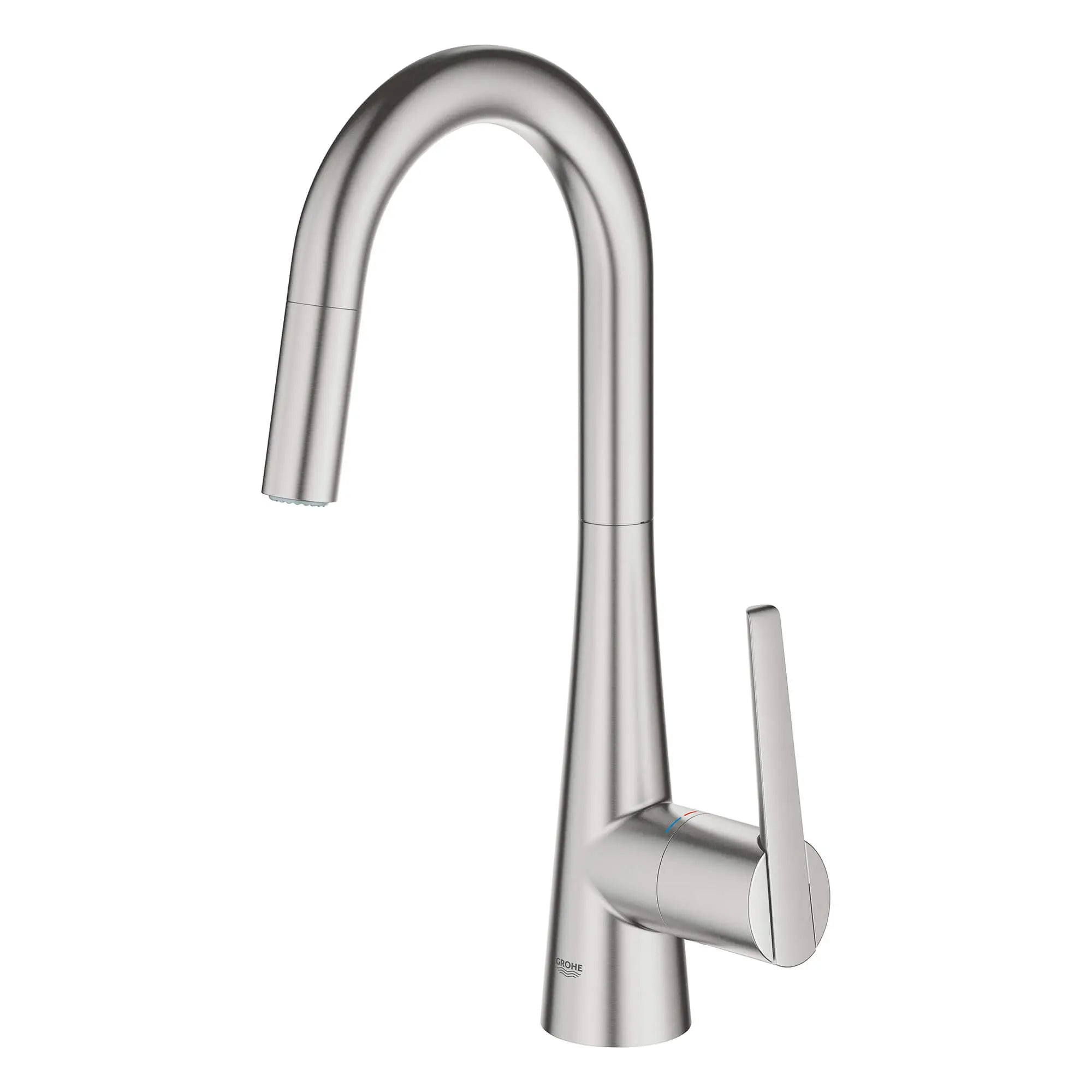 GROHE Zedra Single-Handle Pull Down Dual Spray Prep Faucet 1.75 GPM (6.6 L/min) // SUPERSTEEL INFINITYFINISH // 15144_32283dc3-ladylux-single-handle-kitchen-faucet-supersteel-infinityfinish-2_0_CDNwebp.webp