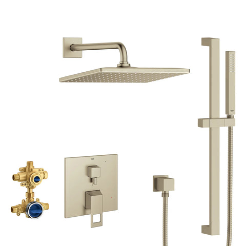 Eurocube 2-Handle Pressure Balance Rainshower Bundle - Brushed Nickel InfinityFinish