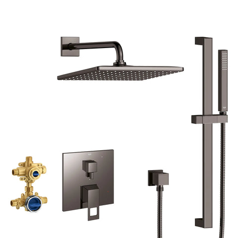 Eurocube 2-Handle Pressure Balance Rainshower Bundle - Hard Graphite
