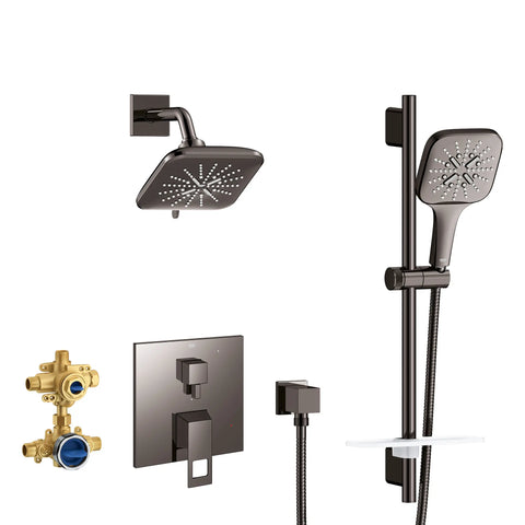 Eurocube 2-Handle Pressure Balance Shower Bundle - Hard Graphite