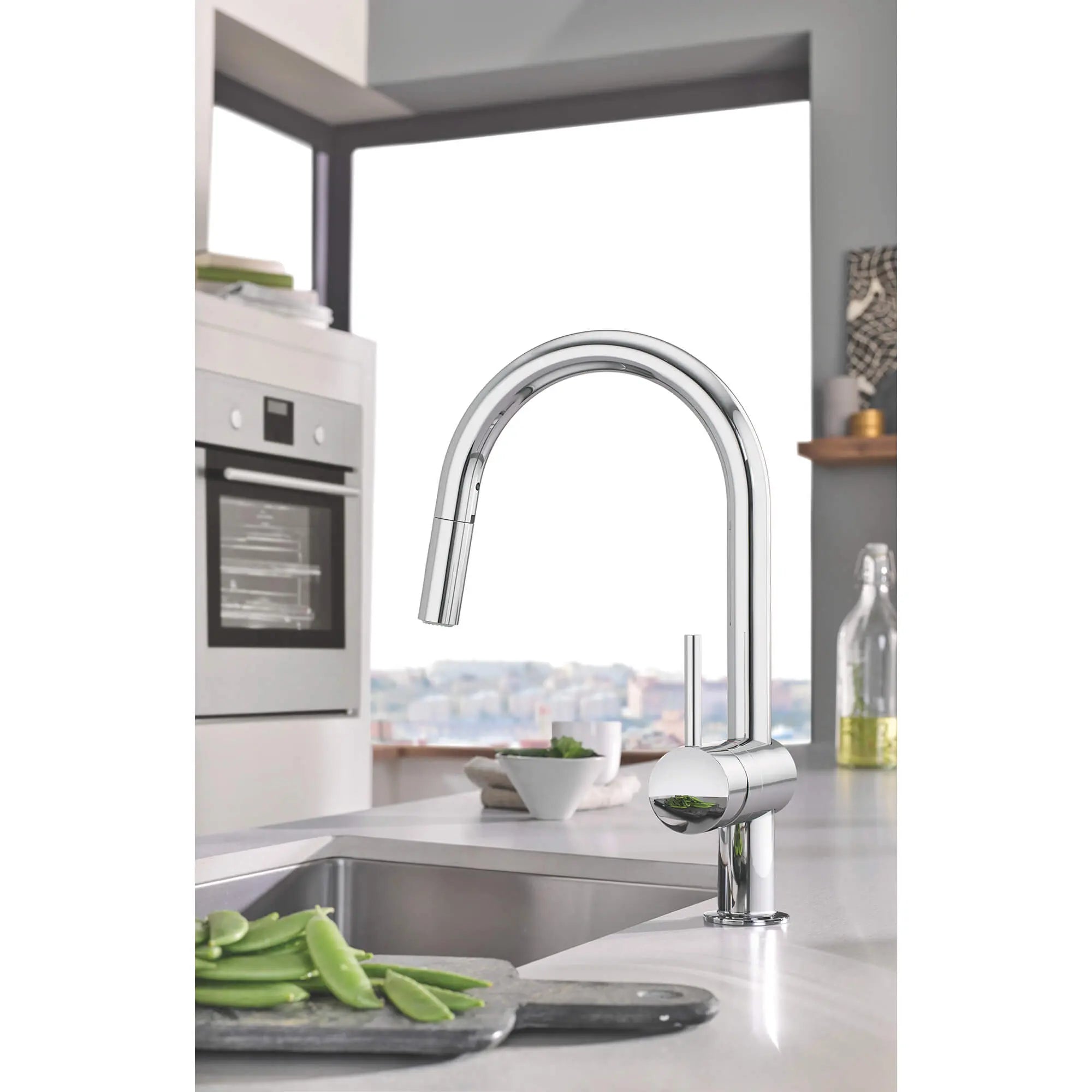 Single-Handle Pull Down Kitchen Faucet Dual Spray 6.6 L/min (1.75 gpm) // GROHE STARLIGHT CHROME // 1603_31378003-single-handle-kitchen-faucet-enviro-1_0_CDNwebp.webp