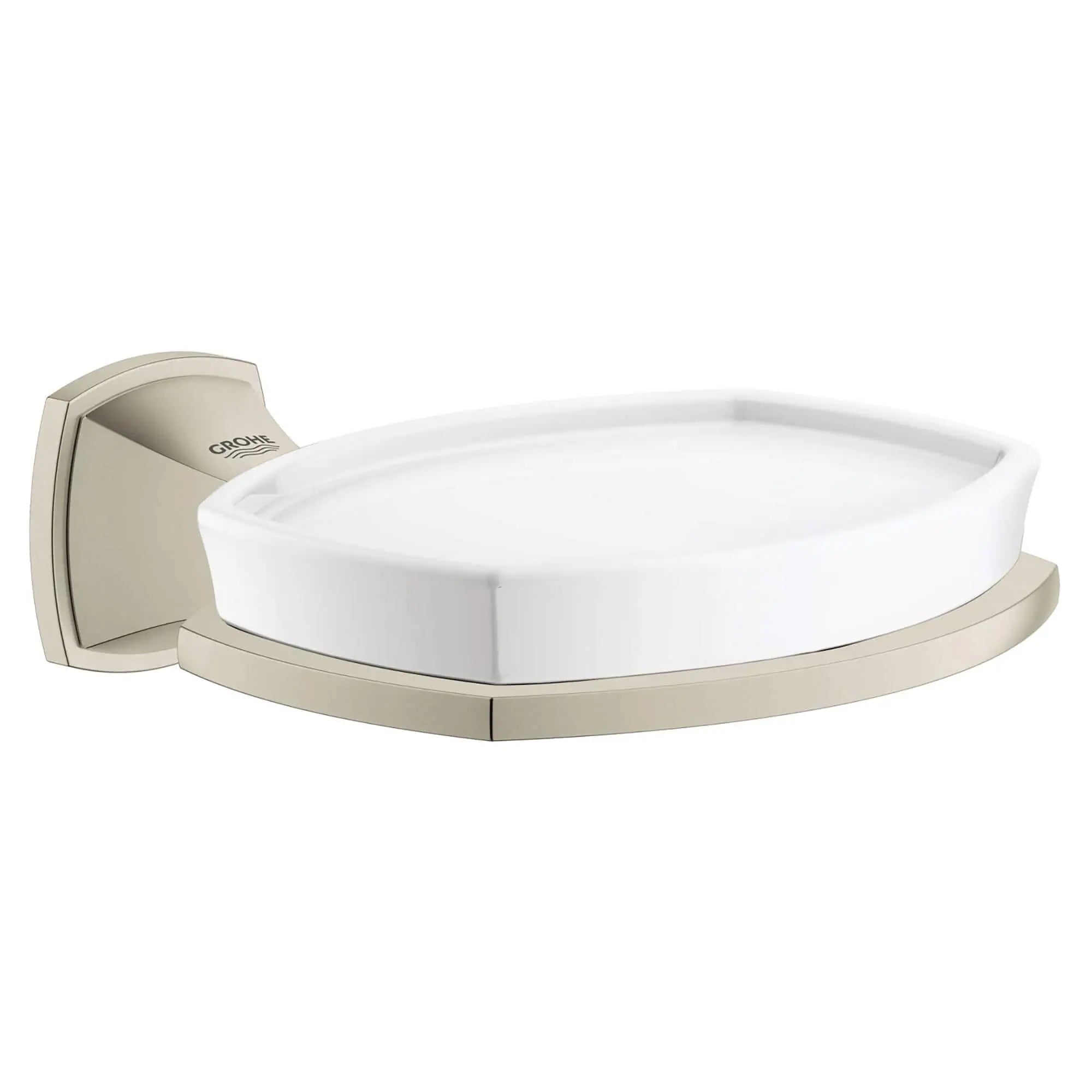 Ceramic Soap Dish with Holder // BRUSHED NICKEL INFINITYFINISH // 16042_40628EN0-Grandera-Holder_with_Ceramic_Soap_Dish_0_CDNwebp.webp