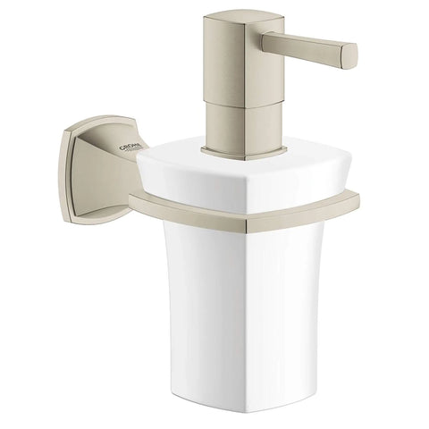 Ceramic Soap Dispenser with Holder - Brushed Nickel InfinityFinish