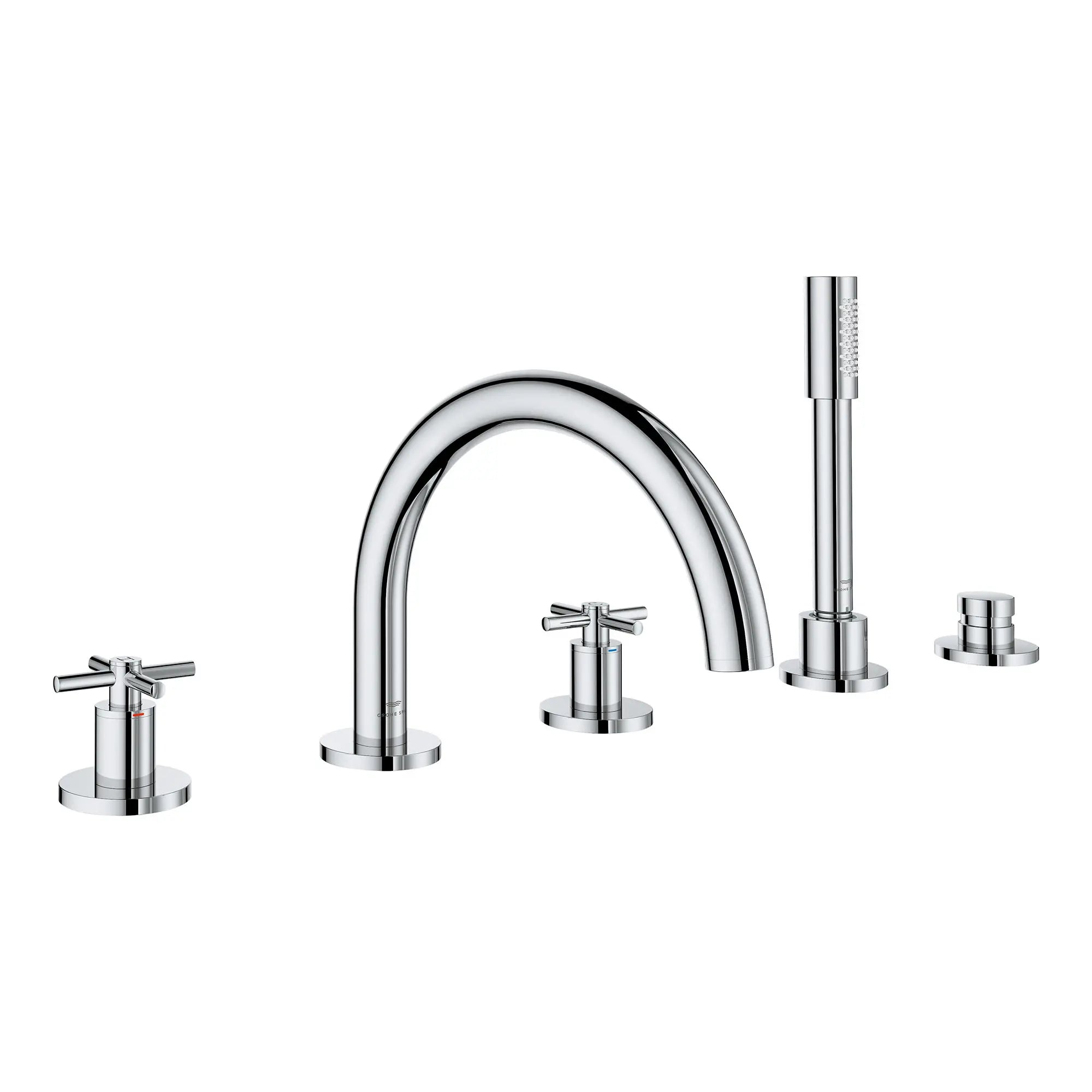 5-Hole 2-Handle Deck Mount Roman Tub Faucet with 6.6 L/min (1.75 GPM) Hand Shower // GROHE STARLIGHT CHROME // 161409_Atrio_SiloRight_25274000_001_Feb2023_0_CDNwebp.webp
