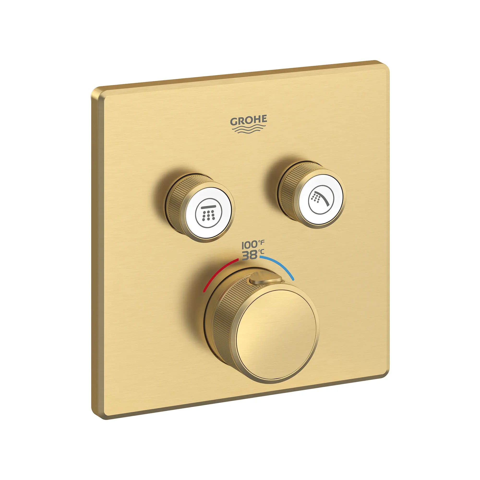 Dual Function Thermostatic Valve Trim // BRUSHED COOL SUNRISE // 161608_Grohtherm_SiloRight_29141GN0_0001_Mar2023_0_CDNwebp.webp