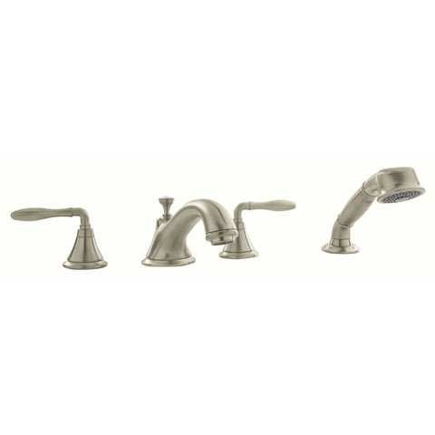 4-Hole 2-Handle Deck Mount Roman Tub Faucet with 2.5 GPM Hand Shower - Brushed Nickel InfinityFinish