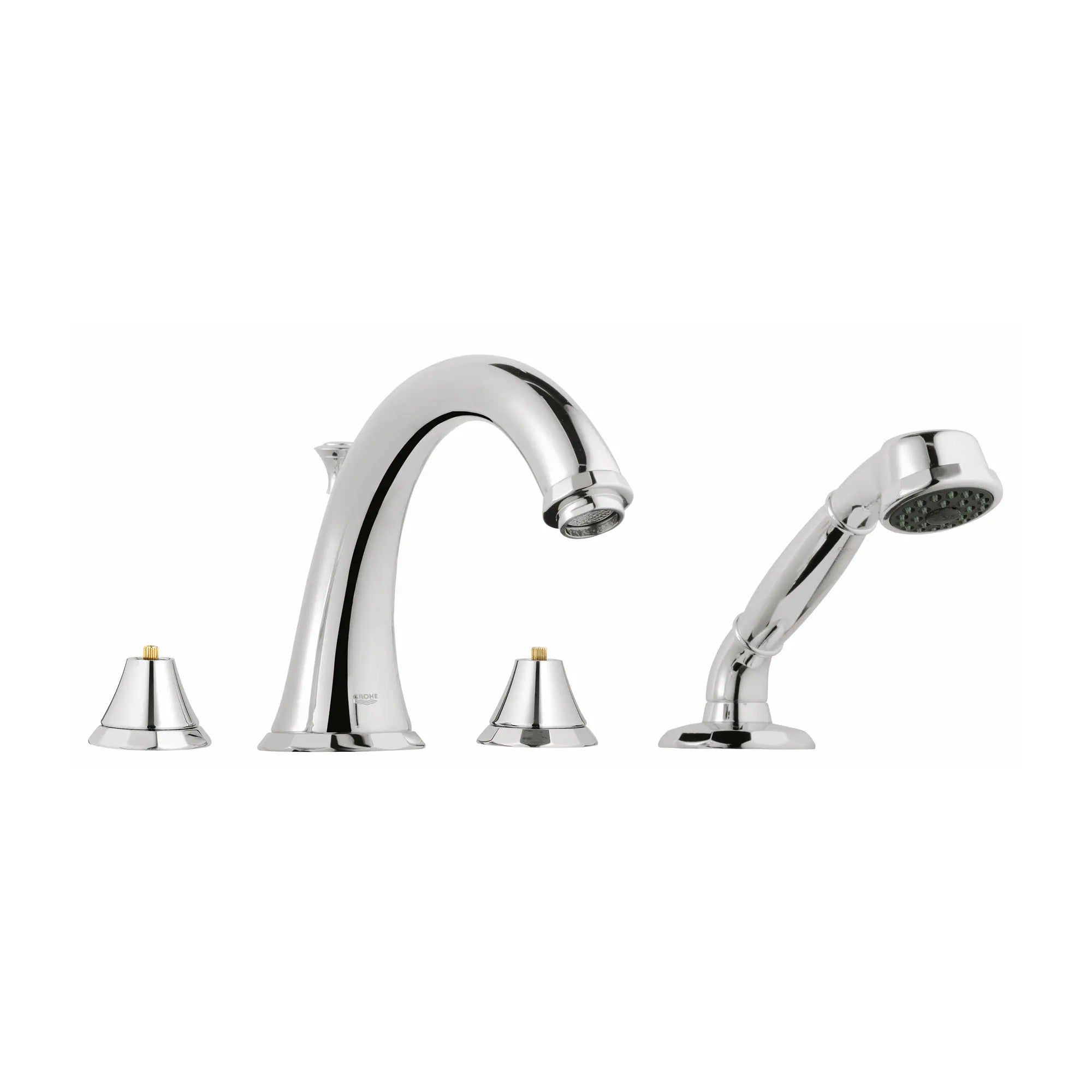 4-Hole 2-Handle Deck Mount Roman Tub Faucet with 2.5 GPM Hand Shower // GROHE STARLIGHT CHROME // 163211_25073000-Kensington-Roman-Tub-Filler-With-Personal-Hand-Shower-Starlight-Chrome-Silo_0_CDNwebp.webp