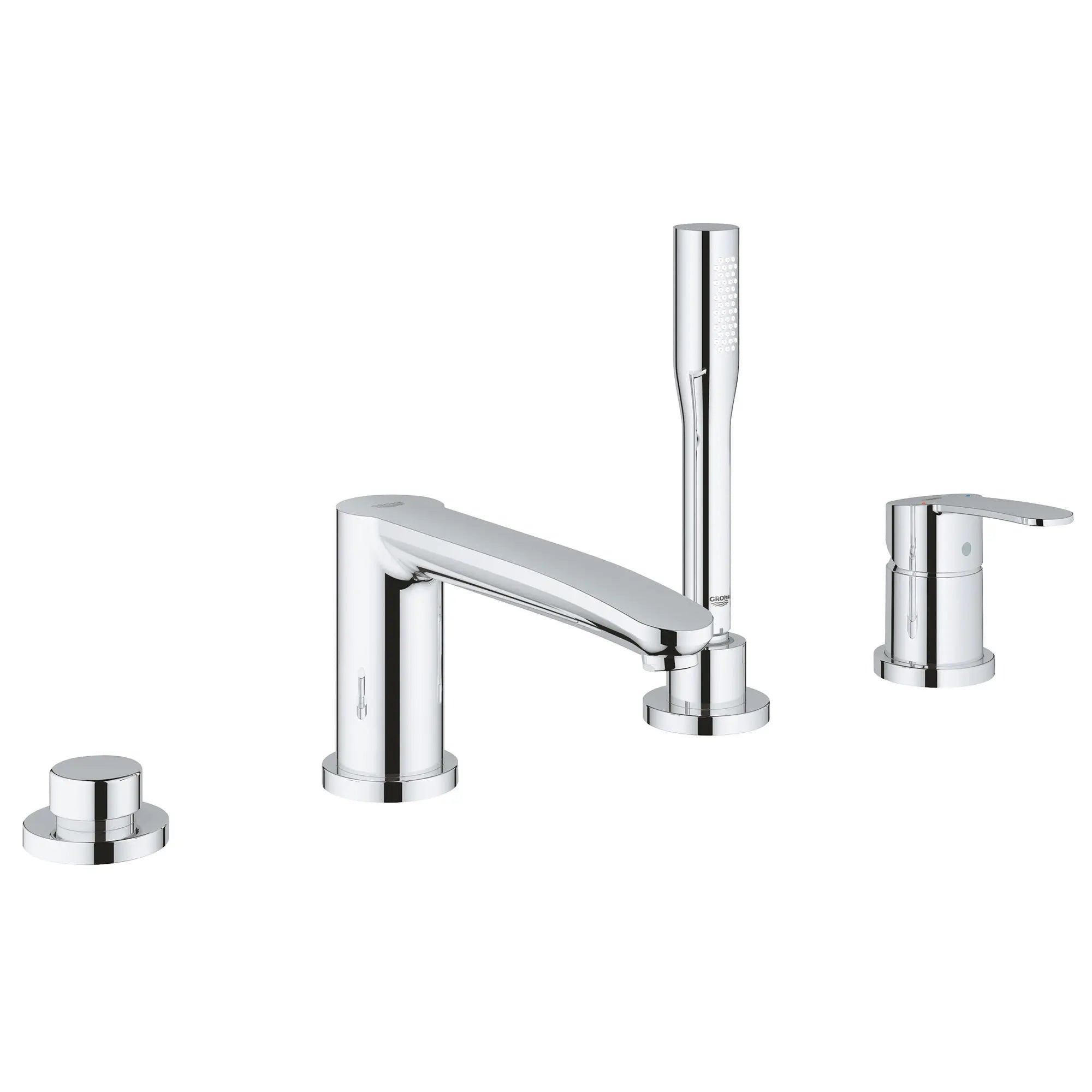 4-Hole Single-Handle Deck Mount Roman Tub Faucet with 1.75 GPM Hand Shower // GROHE STARLIGHT CHROME // 163229_23048003-EUROSTYLE-COSMOPOLITAN-OHM-BATH-4-H-US-Starlight-Chrome-Silo_0_CDNwebp.webp