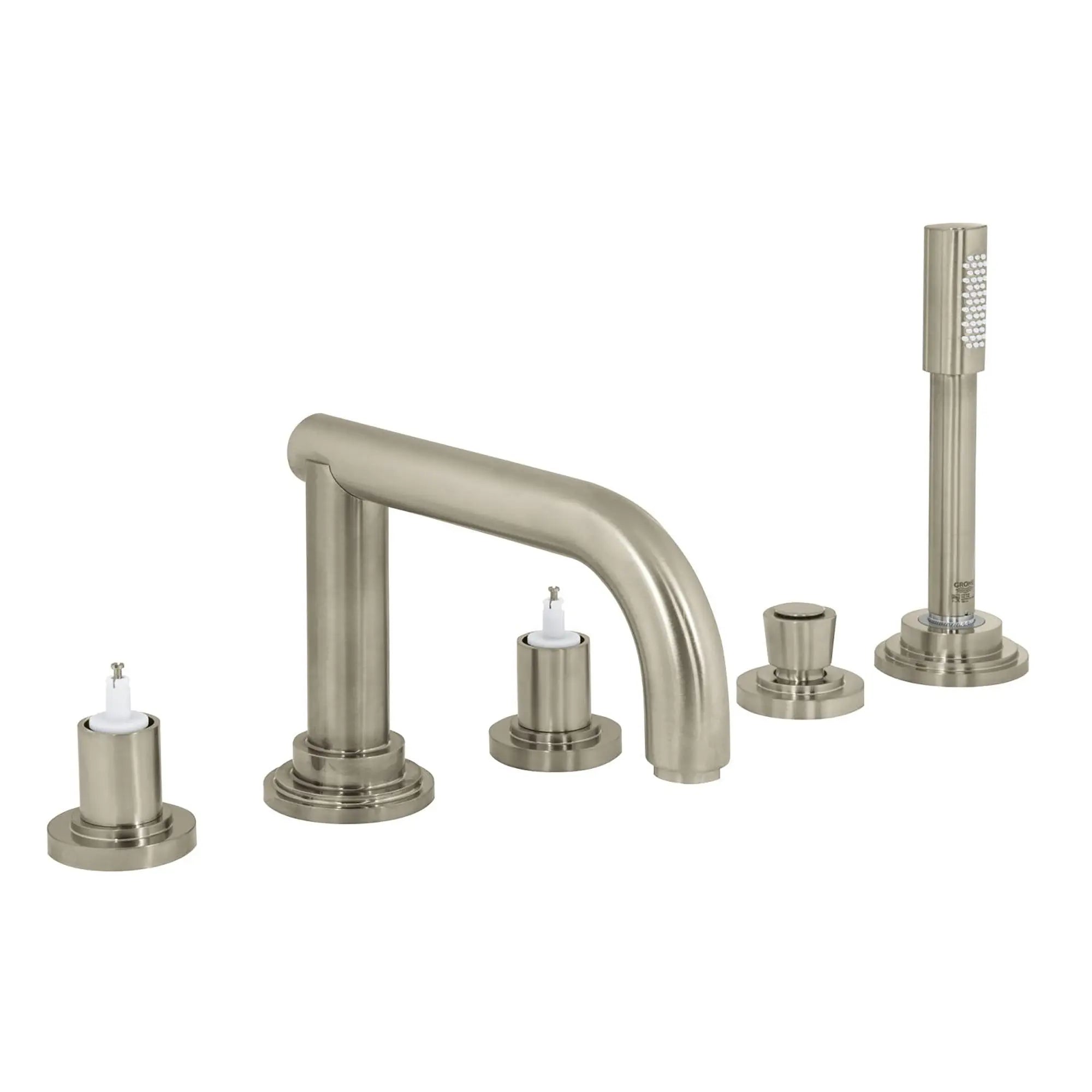 5-Hole 2-Handle Deck Mount Roman Tub Faucet with 2.5 GPM Hand Shower // BRUSHED NICKEL INFINITYFINISH // 163247_25049EN0-Atrio-Roman-Tub-Filler-With-25-GPM-Personal-Hand-Shower-in-Brushed-Nickel-Silo_0_CDNwebp.webp