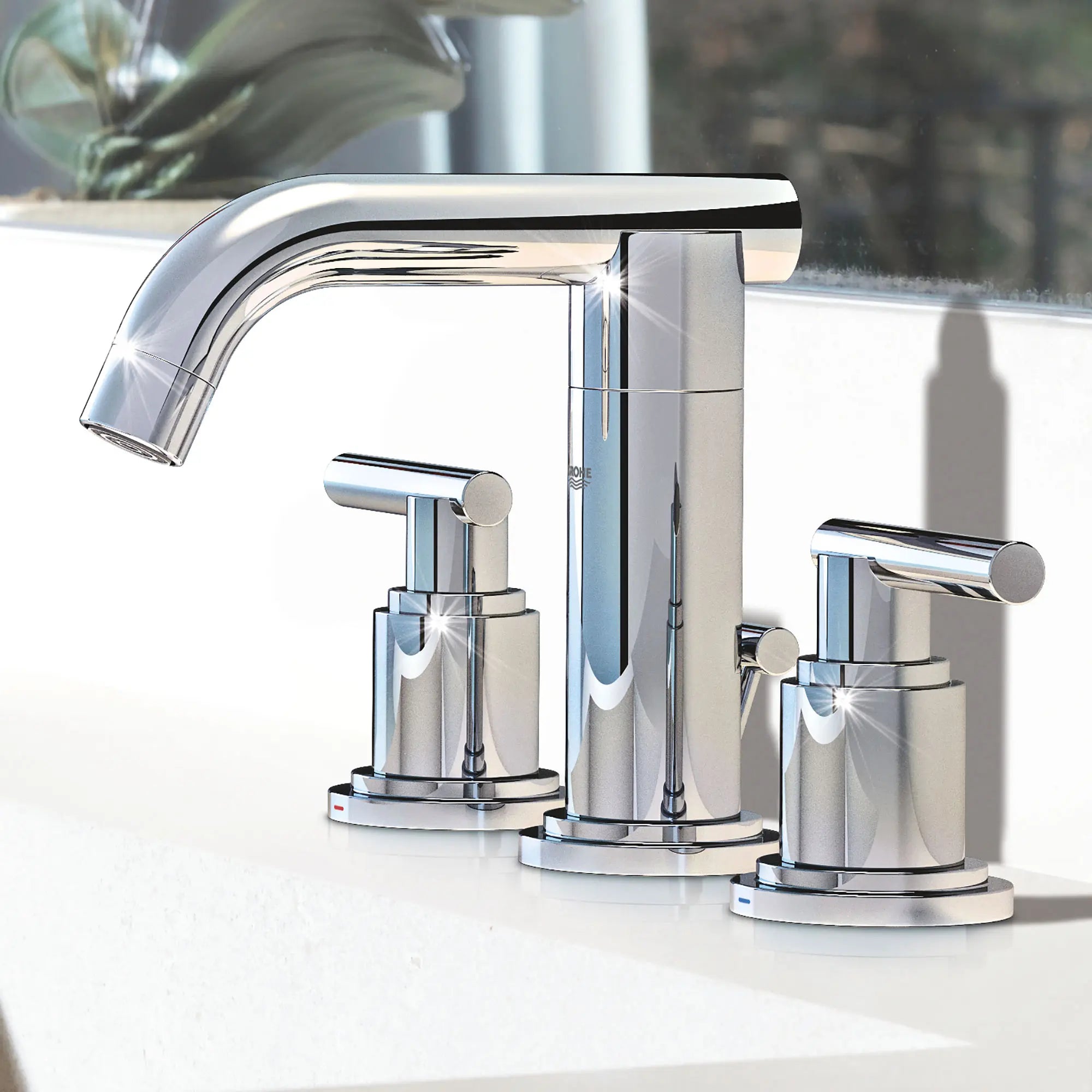 Lavatory Wideset W/O Hdls, Low Sp. // GROHE STARLIGHT CHROME // 163264_20072000-Atrio-8-in-Widespread-2-Handle-3-Hole-Low-Spout-Bathroom-Faucet-15-GPM-in-Chrome-Lifestyle-Silo_0_CDNwebp.webp