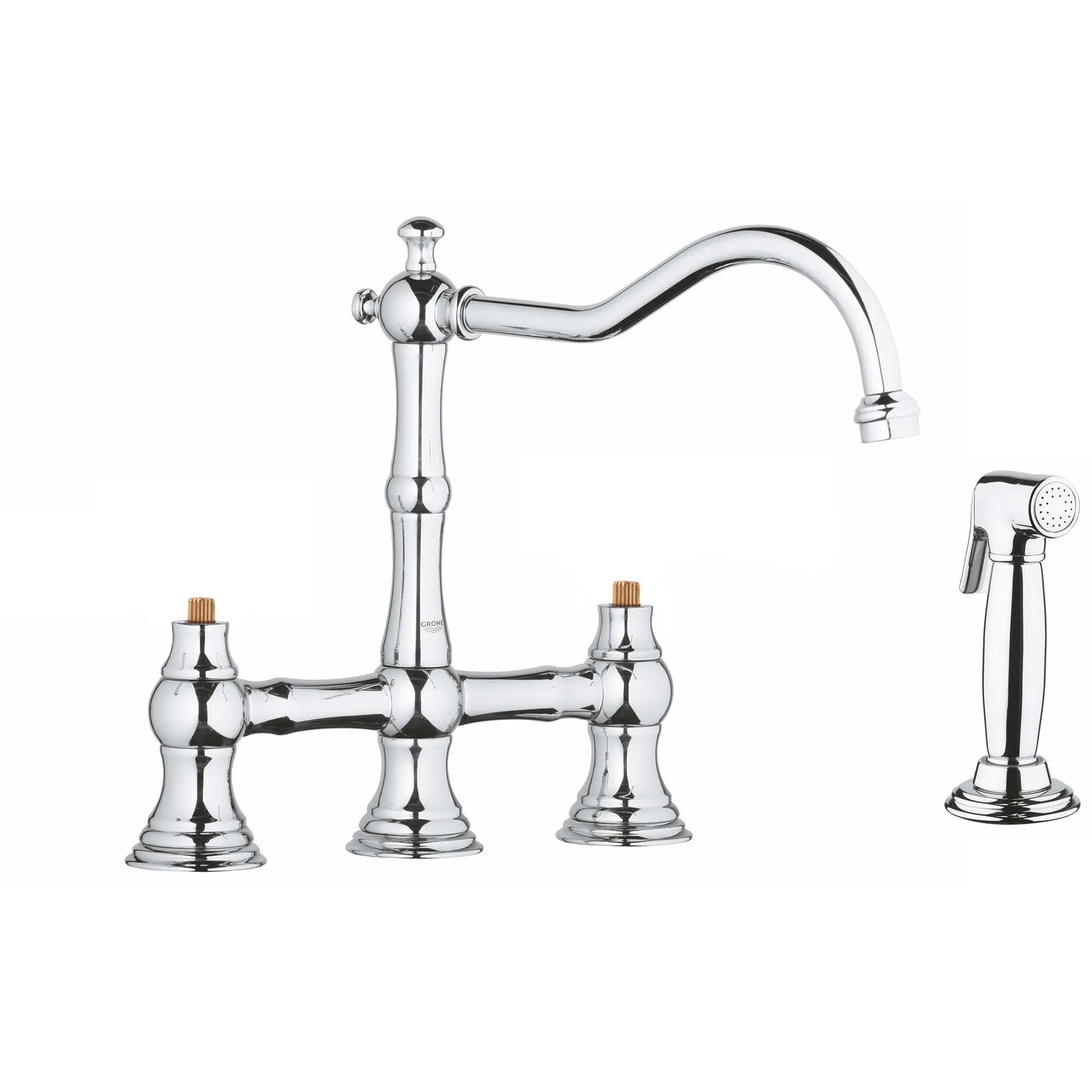 2-Handle Kitchen Faucet 2.2 GPM with Side Spray // GROHE STARLIGHT CHROME // 163271_20158000-Bridgeford-12-in-2-Handle-Kitchen-Faucet-With-Side-Spray-in-Chrome-Silo_0_CDNwebp.webp