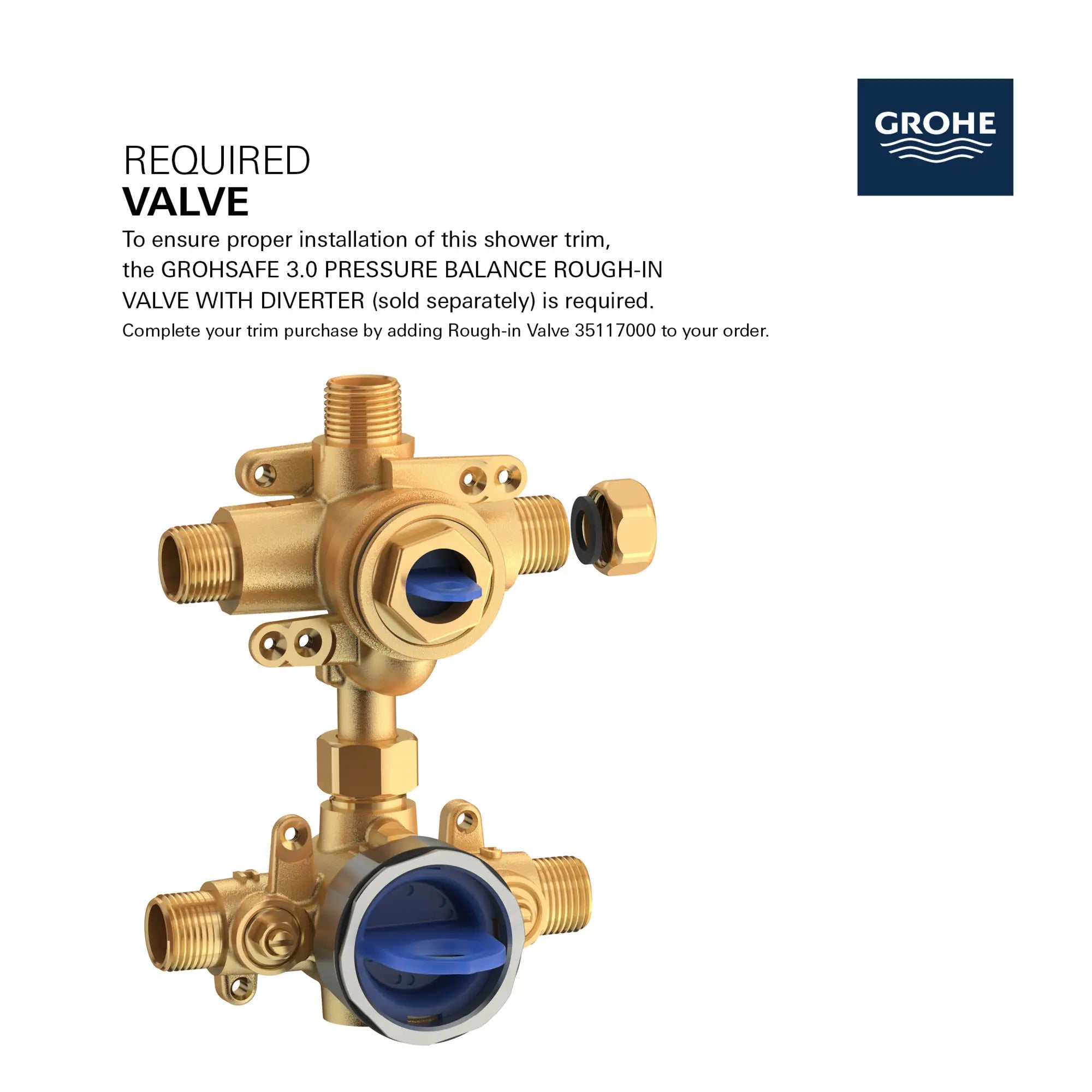 COSMOPOLITAN PRESSURE BALANCE VALVE TRIM WITH 2-WAY DIVERTER WITH CARTRIDGE // GROHE STARLIGHT CHROME // 163460_GROHE_GrohSafe_3.0_2WayTrim_Valve_Cosmo_29434000_Info_2_0_CDNwebp.webp
