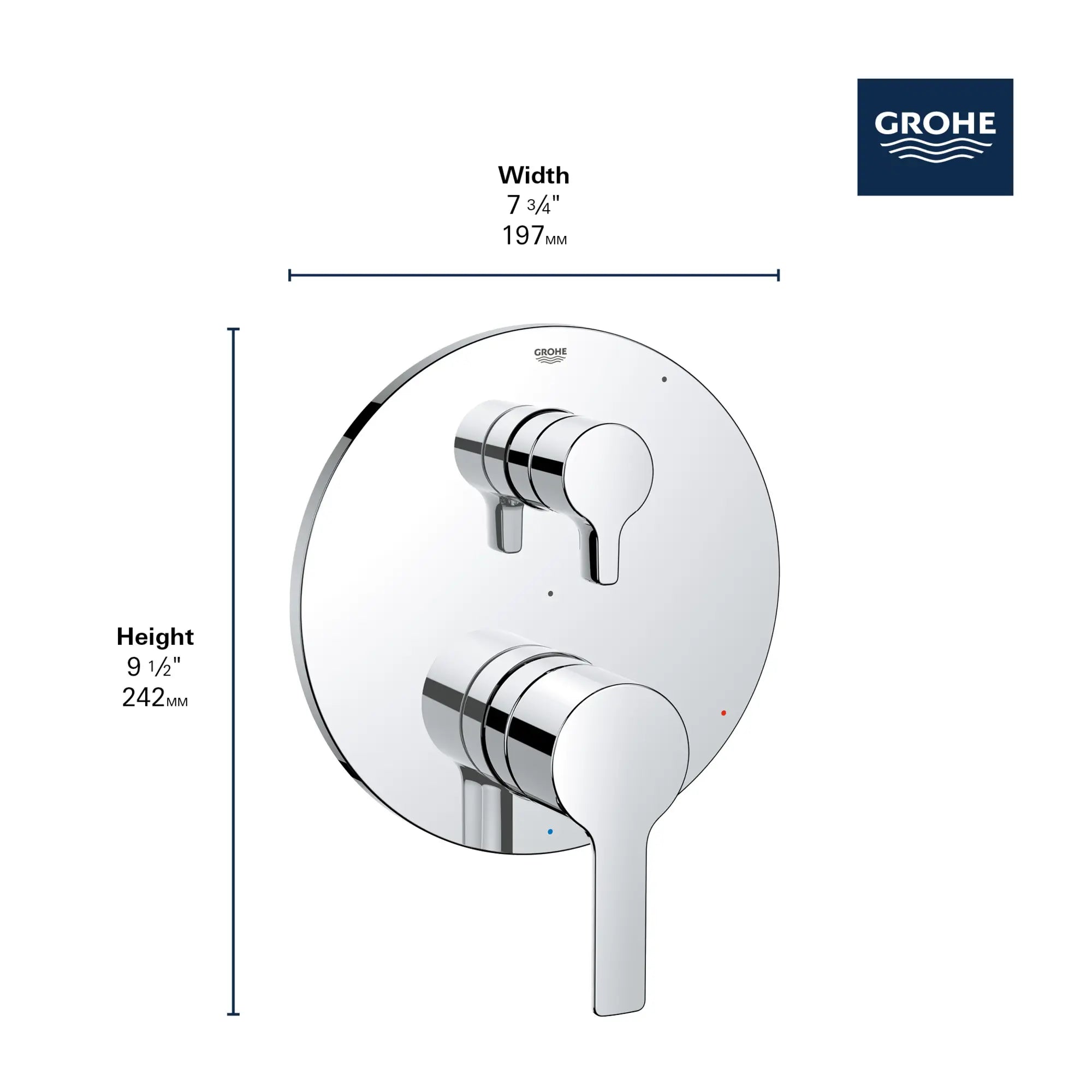 LINEARE PRESSURE BALANCE VALVE TRIM WITH 2-WAY DIVERTER WITH CARTRIDGE // GROHE STARLIGHT CHROME // 163462_GROHE_GrohSafe_3.0_2WayTrim_Valve_Lineare_29421000_Info_3_0_CDNwebp.webp