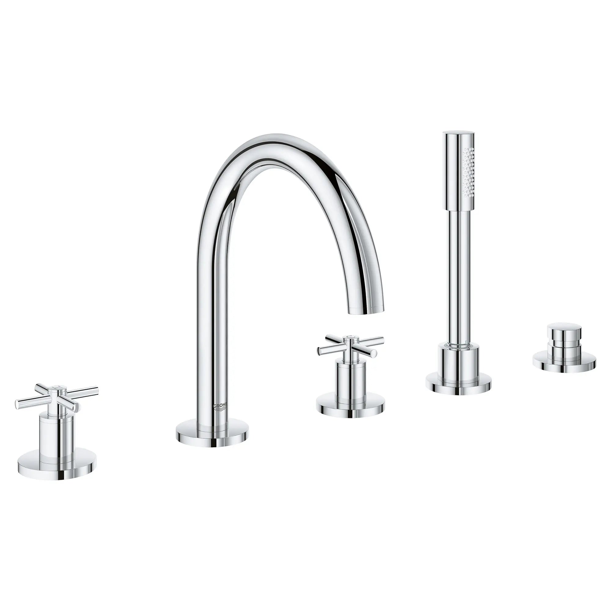 5-Hole 2-Handle Deck Mount Roman Tub Faucet with 1.75 GPM Hand Shower // GROHE STARLIGHT CHROME // 163520_25049003_3_0_CDNwebp.webp