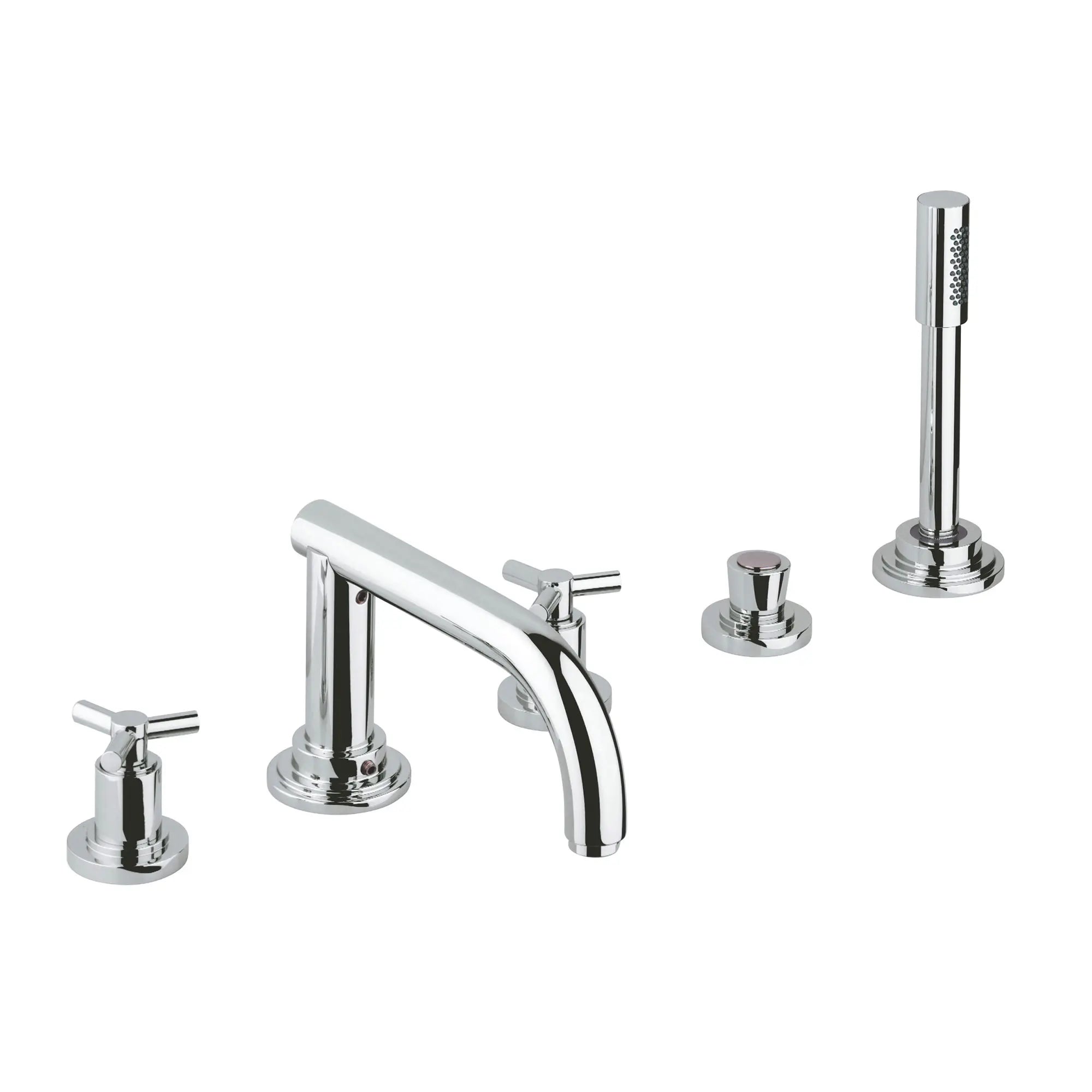 5-Hole 2-Handle Deck Mount Roman Tub Faucet with 1.75 GPM Hand Shower // GROHE STARLIGHT CHROME // 163594_25049001-ATRIO-Five-Hole-Bathtub-Faucet-with-Handshower-Starlight-Chrome-Silo-2_0_CDNwebp.webp