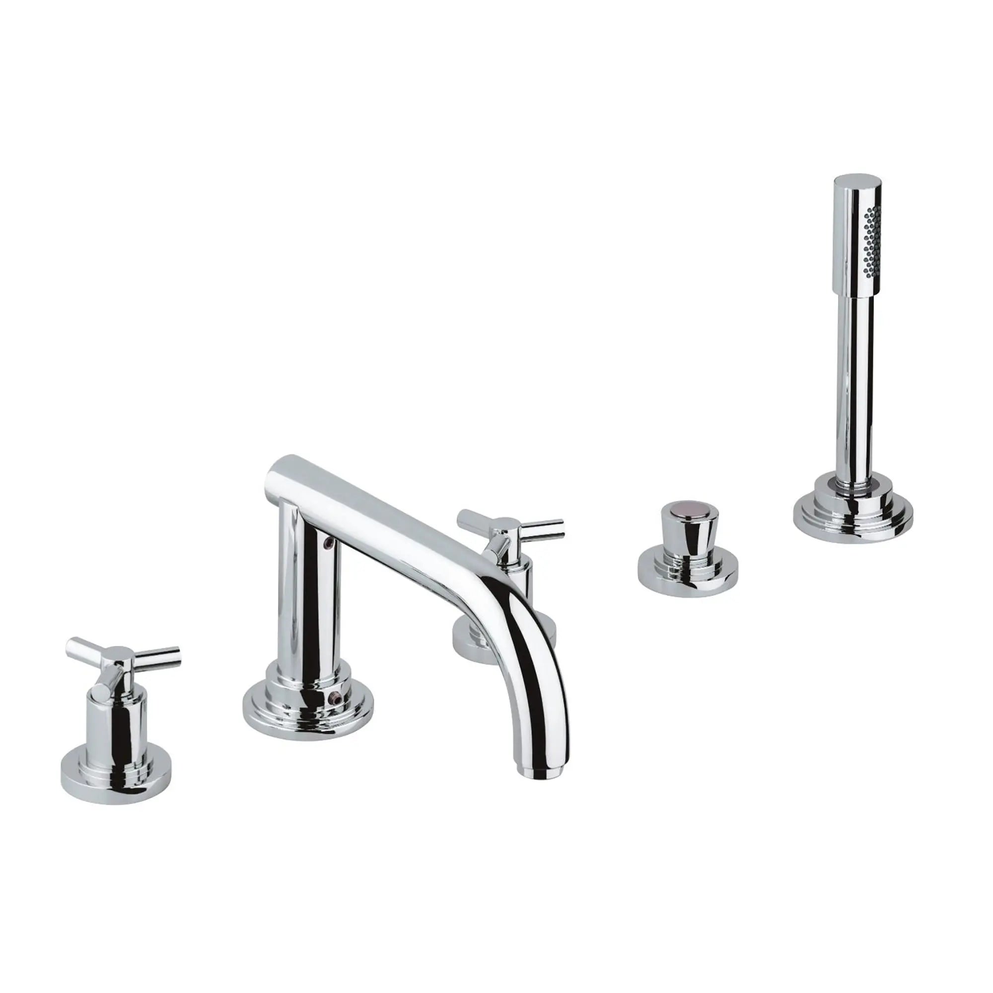 5-Hole 2-Handle Deck Mount Roman Tub Faucet with 2.5 GPM Hand Shower // GROHE STARLIGHT CHROME // 163614_25049000-Atrio-Roman-Tub-Filler-With-25-GPM-Personal-Hand-Shower-in-Chrome-Silo-3_0_CDNwebp.webp