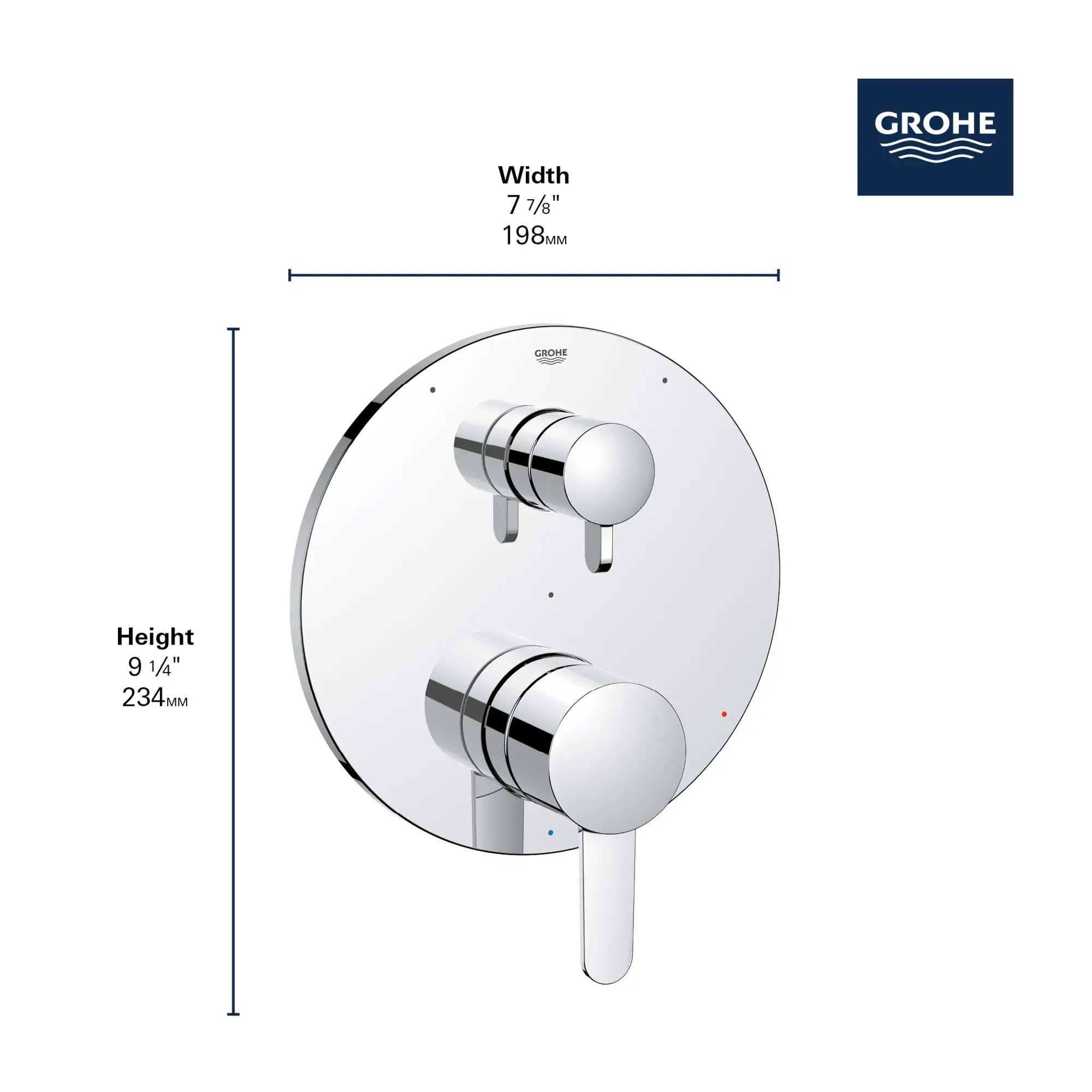 COSMOPOLITAN PRESSURE BALANCE VALVE TRIM WITH 3-WAY DIVERTER WITH CARTRIDGE // GROHE STARLIGHT CHROME // 163740_GROHE_GrohSafe_3.0_3WayTrim_Valve_Cosmo_29425000_Info_3_0_CDNwebp.webp