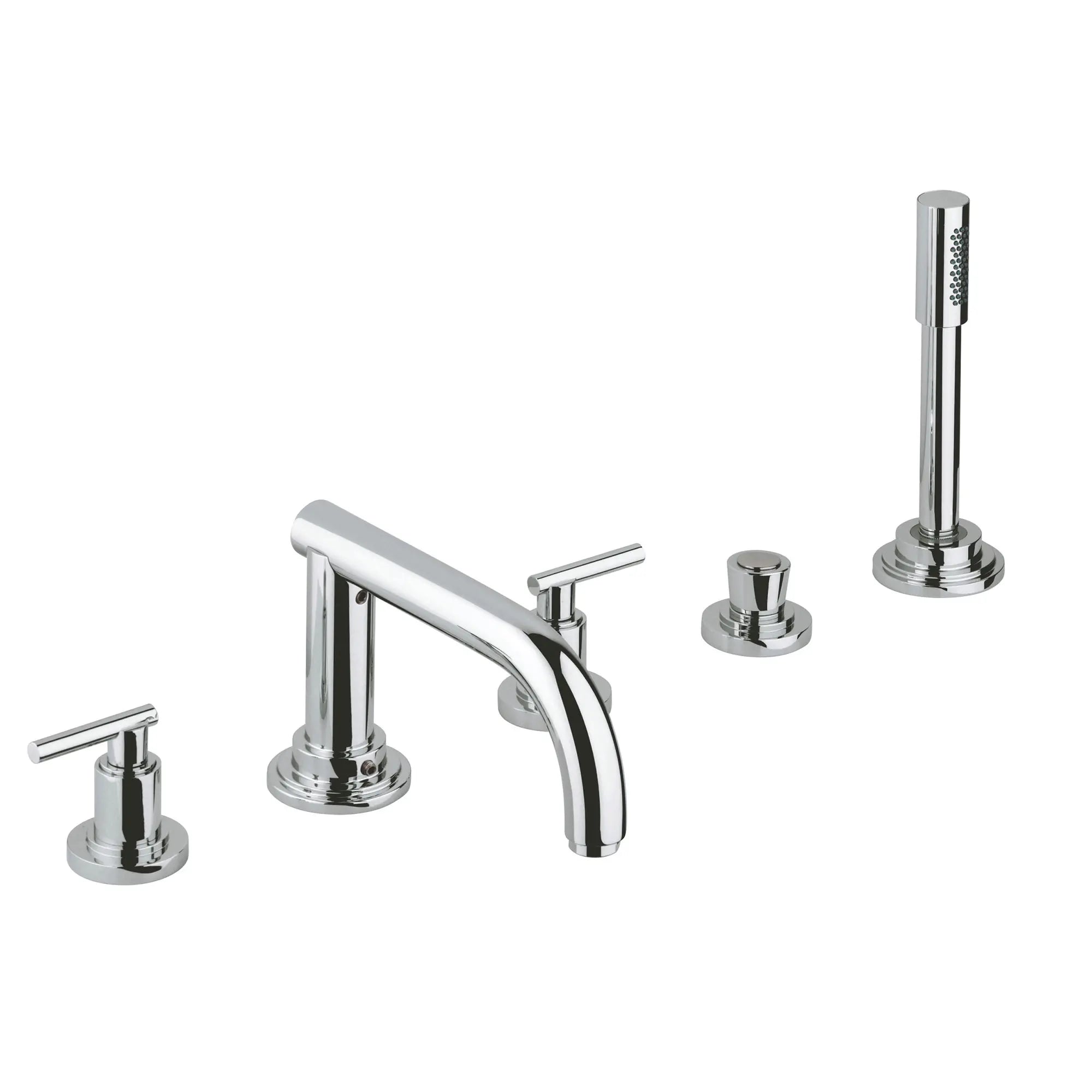 5-Hole 2-Handle Deck Mount Roman Tub Faucet with 1.75 GPM Hand Shower // GROHE STARLIGHT CHROME // 163758_25049001-ATRIO-Five-Hole-Bathtub-Faucet-with-Handshower-Starlight-Chrome-Silo-1_0_CDNwebp.webp
