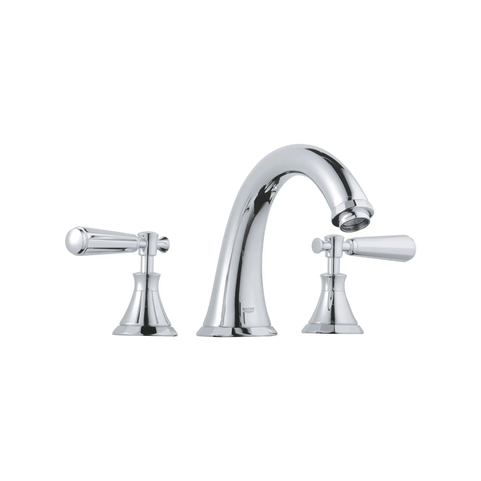 3-Hole 2-Handle Deck Mount Roman Tub Faucet with Hand Shower // GROHE STARLIGHT CHROME // 163761_25074000-Kensington-Three-Hole-Roman-Tub-Filler-in-Starlight-Chrome-Silo-2_0_CDNwebp.webp