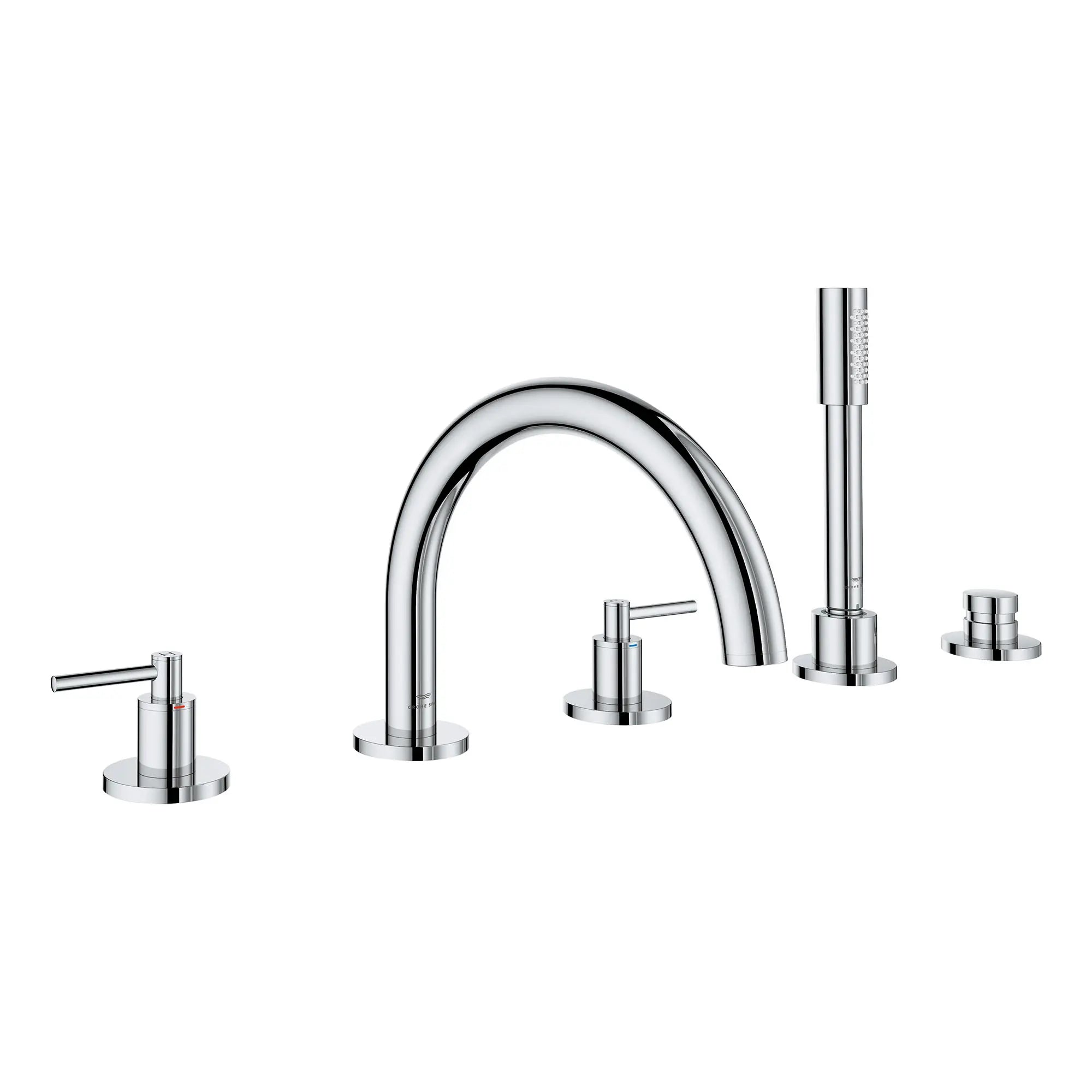 5-Hole 2-Handle Deck Mount Roman Tub Faucet with 6.6 L/min (1.75 GPM) Hand Shower // GROHE STARLIGHT CHROME // 163786_Atrio_SiloRight_25274000_002_Feb2023_0_CDNwebp.webp